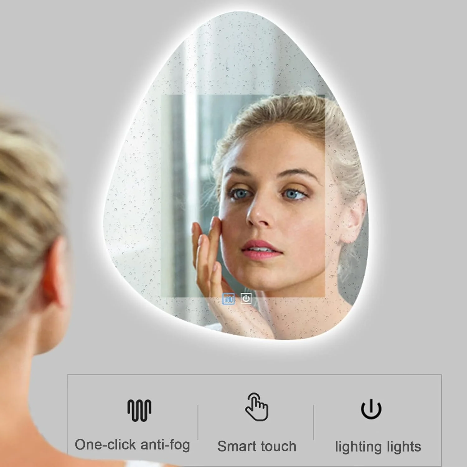 آینه حمام نامنظم LYXWGRZD با نور LED، آینه دیواری با ضد بخار، آینه تزئینی به شکل قطره اشک، آینه آرایش آویز با 3 رنگ قابل تنظیم (رنگ: B+time، اندازه: 70x90 سانتی متر) آینه حمام نامنظم LYXWGRZD با نور LED، آینه دیواری با ضد بخار، آینه تزئینی به شکل قطره اشک، آینه آرایش آویز با 3 رنگ قابل تنظیم (رنگ: B+time، اندازه: 70x90 سانتی متر)