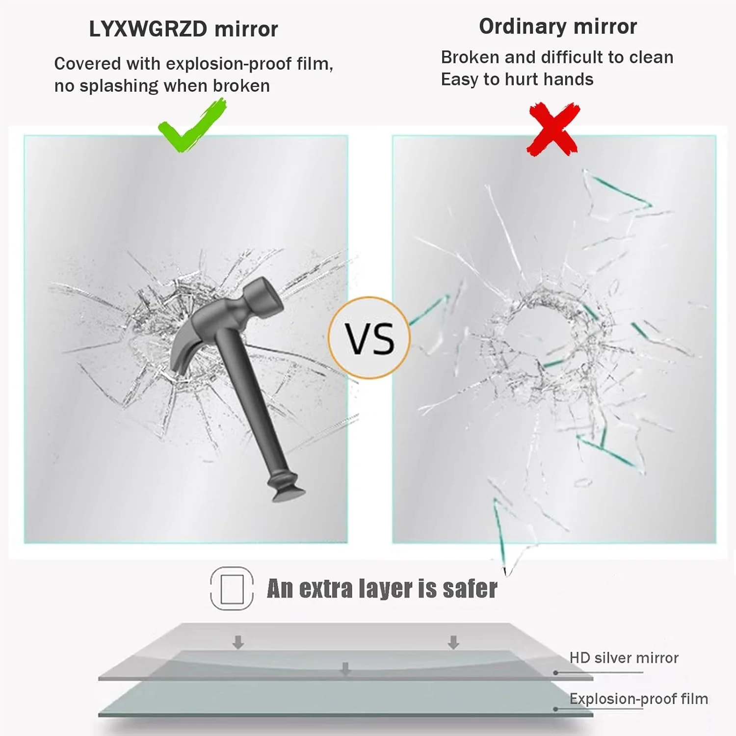آینه حمام نامنظم LYXWGRZD، آینه دیواری با ضد بخار، آینه آرایش آویز با نور LED سه رنگ قابل تنظیم، برای راهرو/اتاق خواب/اتاق پرو، آینه تزئینی (رنگ: B، اندازه :