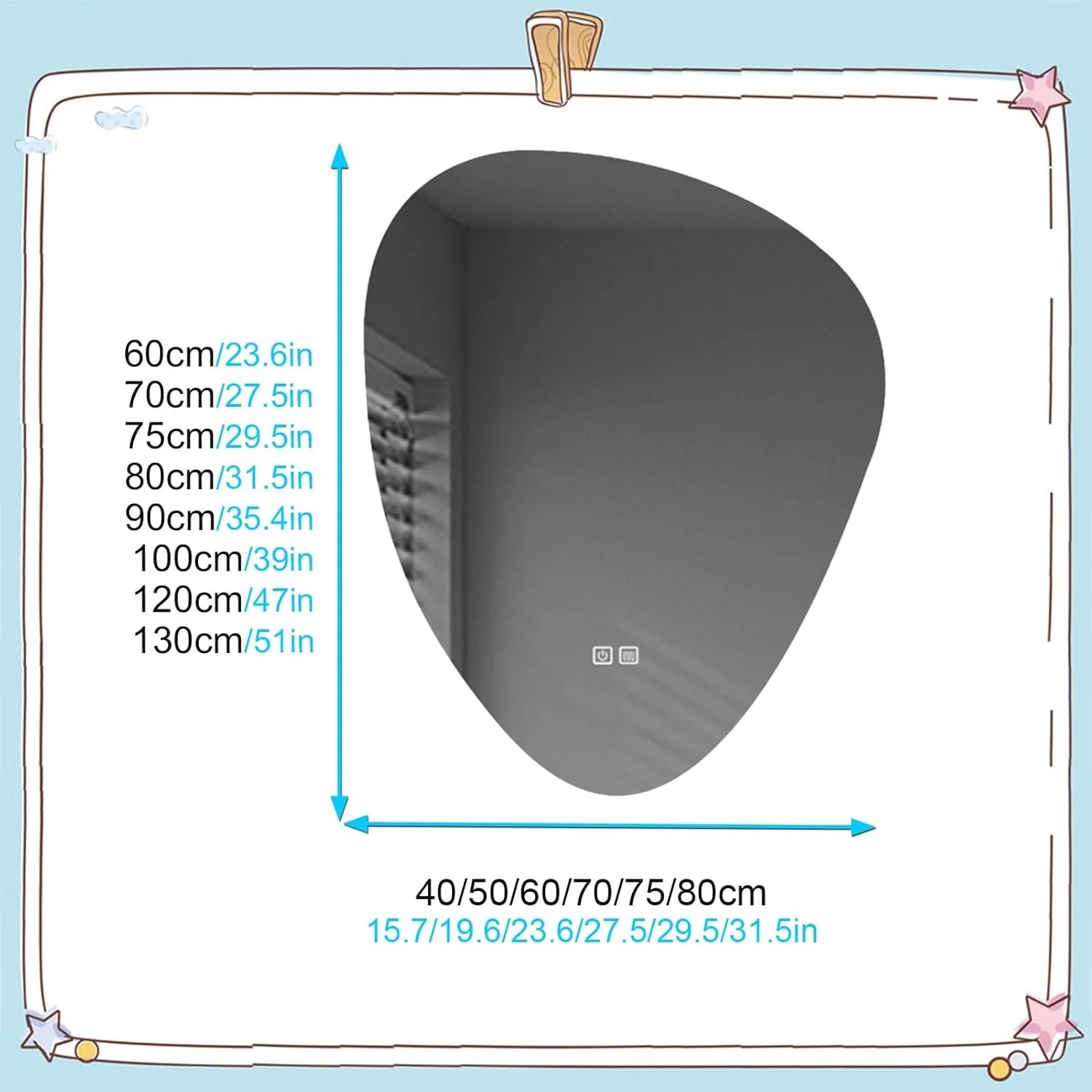 آینه حمام نامنظم LYXWGRZD با نور LED، آینه دیواری با ضد بخار، آینه تزئینی به شکل قطره اشک، آینه آرایش آویز با 3 رنگ قابل تنظیم (رنگ: B+time، اندازه: 70x90 سانتی متر) آینه حمام نامنظم LYXWGRZD با نور LED، آینه دیواری با ضد بخار، آینه تزئینی به شکل قطره اشک، آینه آرایش آویز با 3 رنگ قابل تنظیم (رنگ: B+time، اندازه: 70x90 سانتی متر)