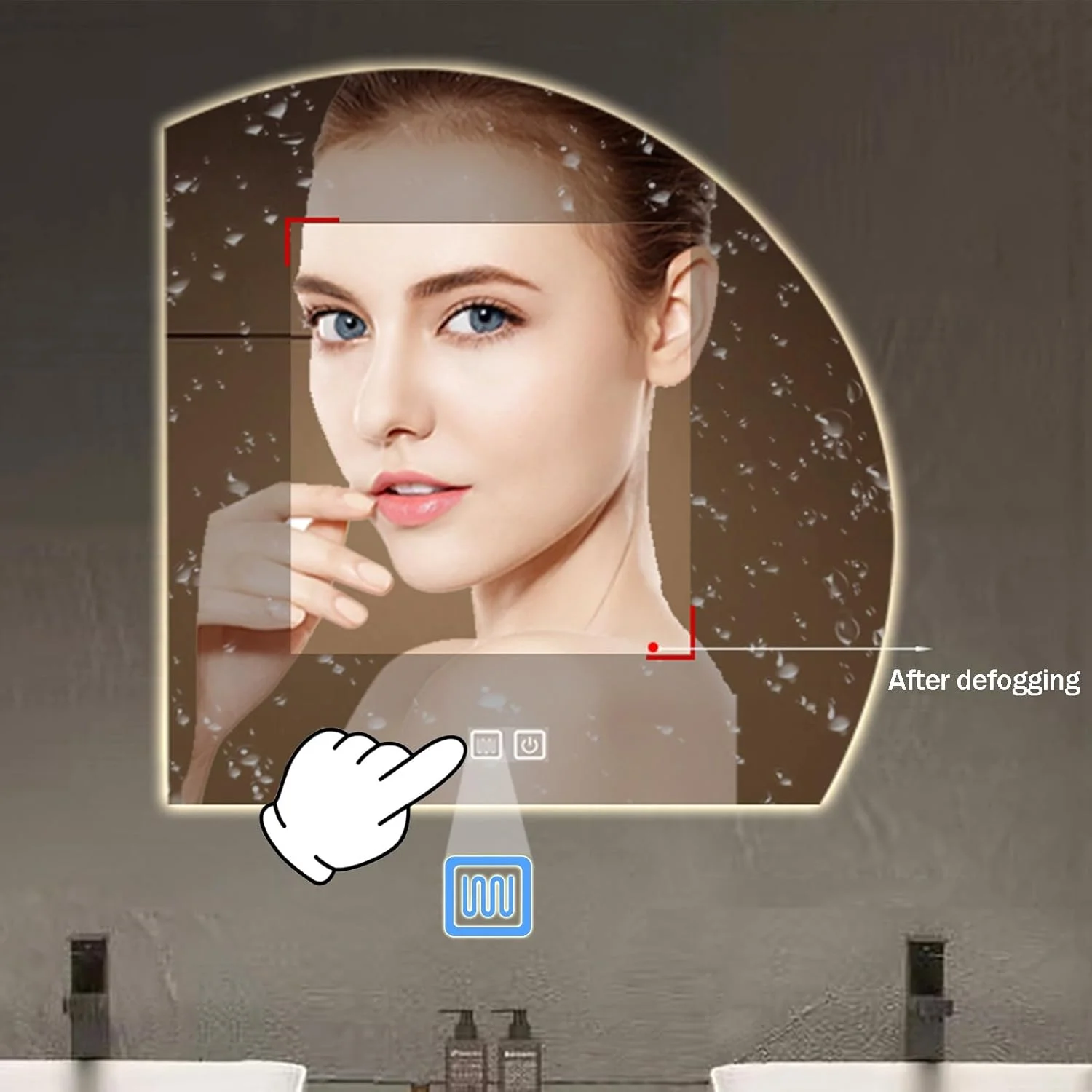 آینه حمام نامنظم LYXWGRZD با ضد بخار، آینه دیواری تزئینی، آینه آرایش نیم دایره ای با نور LED سه رنگ قابل تنظیم، برای حمام، اتاق نشیمن، اتاق خواب (رنگ: L-A، اندازه: 19.