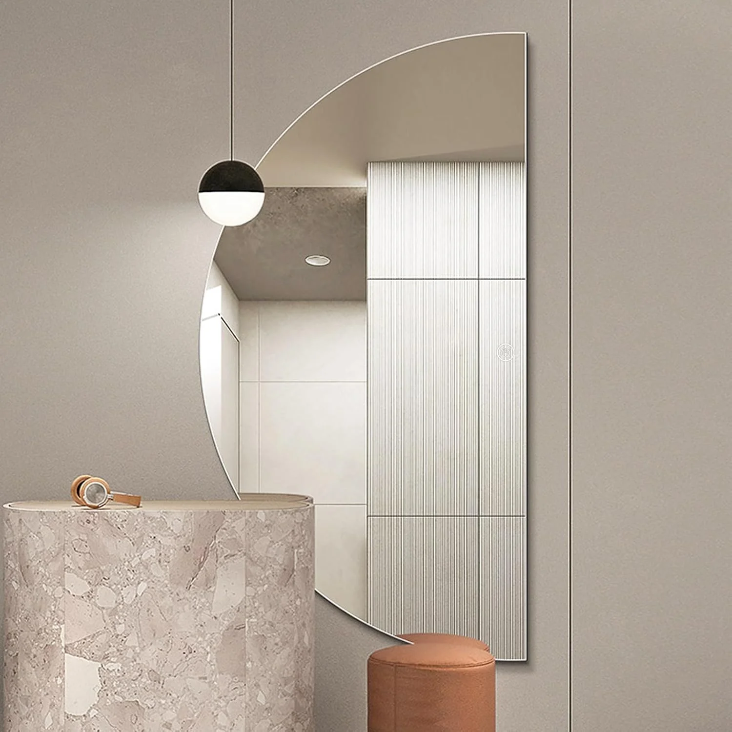 آینه حمام LED نیم دایره LYXWGRZD، آینه دیواری نامنظم با ضد بخار، آینه روشویی حمام روشن با 3 رنگ، آینه دیواری قابل تنظیم نور (رنگ: L، اندازه: 70x140 سانتی متر) آینه حمام LED نیم دایره LYXWGRZD، آینه دیواری نامنظم با ضد بخار، آینه روشویی حمام روشن با 3 رنگ، آینه دیواری قابل تنظیم نور (رنگ: L، اندازه: 70x140 سانتی متر)