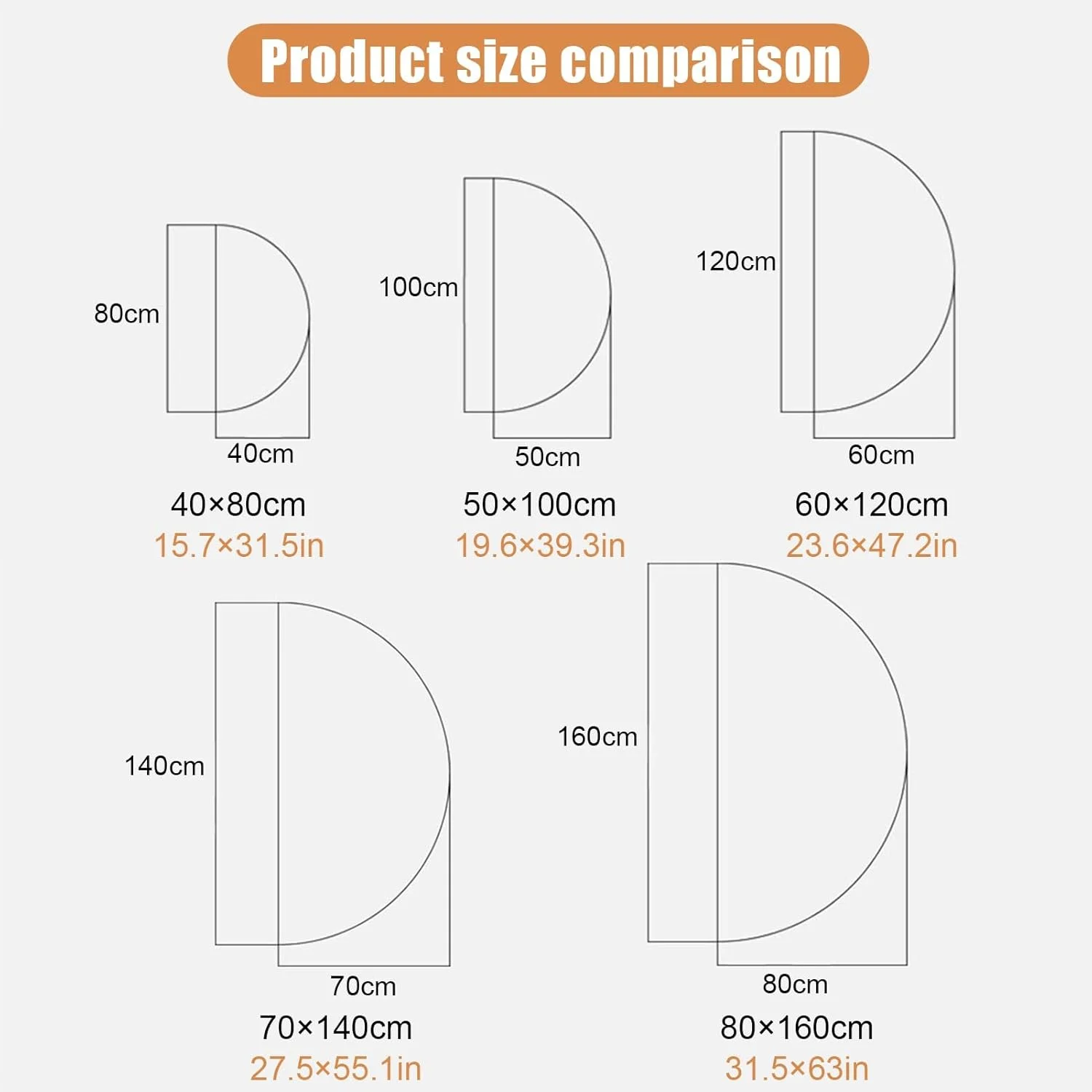 آینه حمام LED نیم دایره LYXWGRZD، آینه دیواری نامنظم با ضد بخار، آینه روشویی حمام روشن با 3 رنگ، آینه دیواری با قابلیت تنظیم نور (رنگ: L، اندازه: 70x140 سانتی متر)