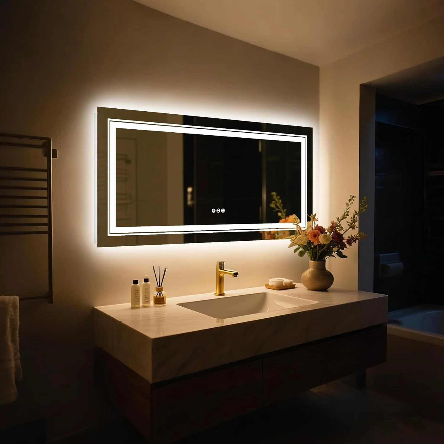 آینه حمام ال ای دی LUVODI با ابعاد 1200x600 میلی متر، آینه روشویی بزرگ نورانی دیواری با پد ضد بخار و کلید لمسی، آینه تمام قد با نور پس زمینه و نور جلو (افقی/عمودی) آینه حمام ال ای دی LUVODI با ابعاد 1200x600 میلی متر، آینه روشویی بزرگ نورانی دیواری با پد ضد بخار و کلید لمسی، آینه تمام قد با نور پس زمینه و نور جلو (افقی/عمودی)