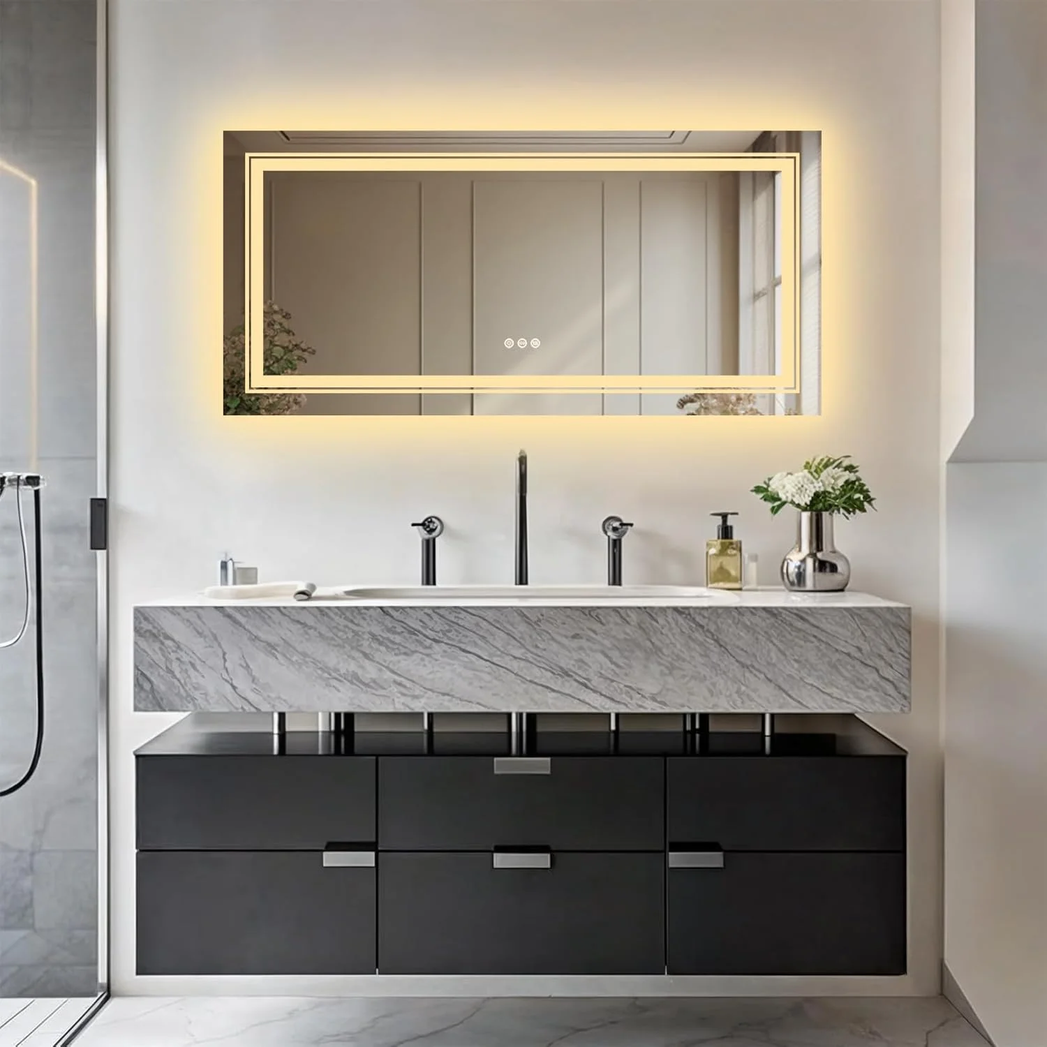 آینه حمام ال ای دی LUVODI با ابعاد 1200x600 میلی متر، آینه روشویی بزرگ نورانی دیواری با پد ضد بخار و کلید لمسی، آینه تمام قد با نور پس زمینه و نور جلو (افقی/عمودی) آینه حمام ال ای دی LUVODI با ابعاد 1200x600 میلی متر، آینه روشویی بزرگ نورانی دیواری با پد ضد بخار و کلید لمسی، آینه تمام قد با نور پس زمینه و نور جلو (افقی/عمودی)