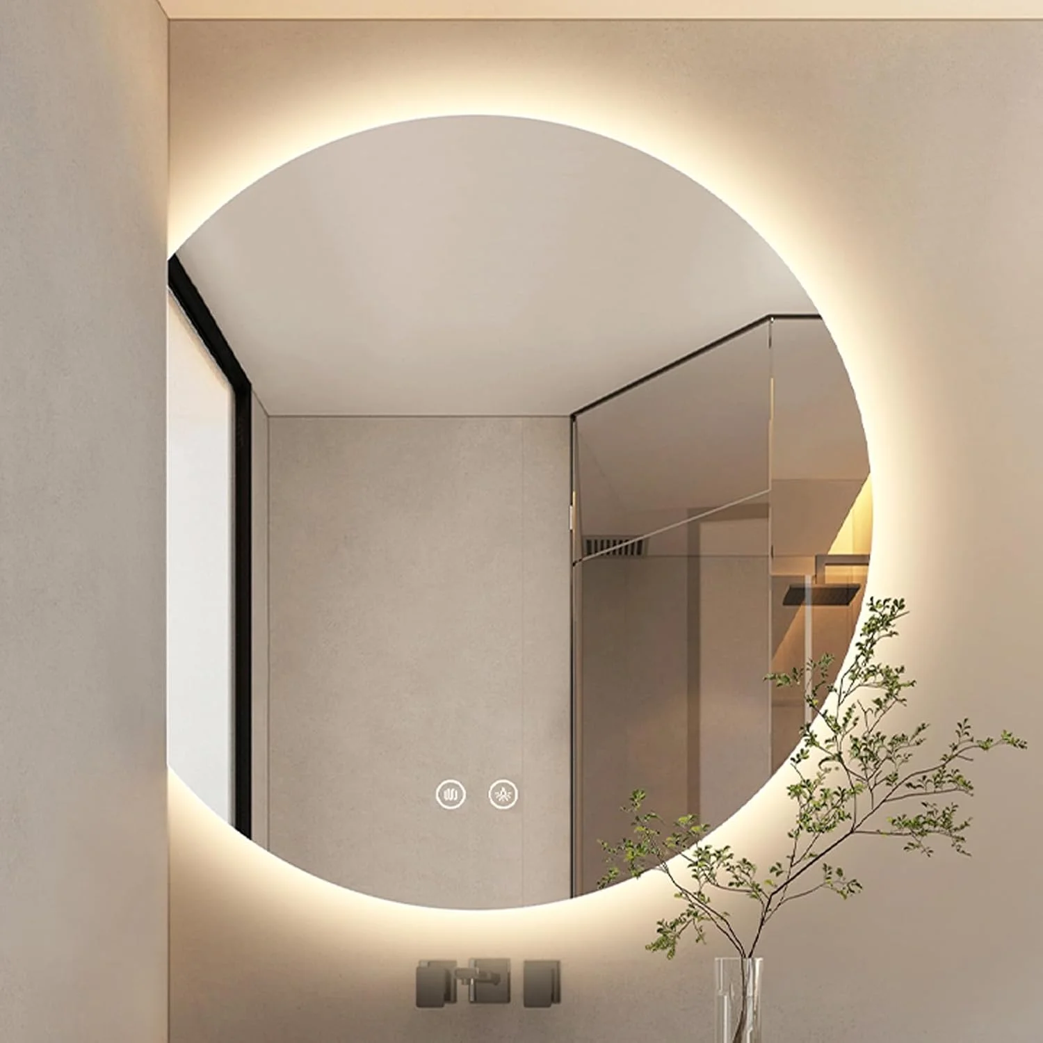 آینه حمام LED مدل LYXWGRZD، آینه دیواری نیم دایره با دیمستر لمسی، 3 رنگ نورپردازی شده، آینه روشویی دیواری، مناسب برای بالای سینک، ورودی، اتاق خواب (رنگ: R، اندازه: 35.4 اینچ/90 سانتی متر)