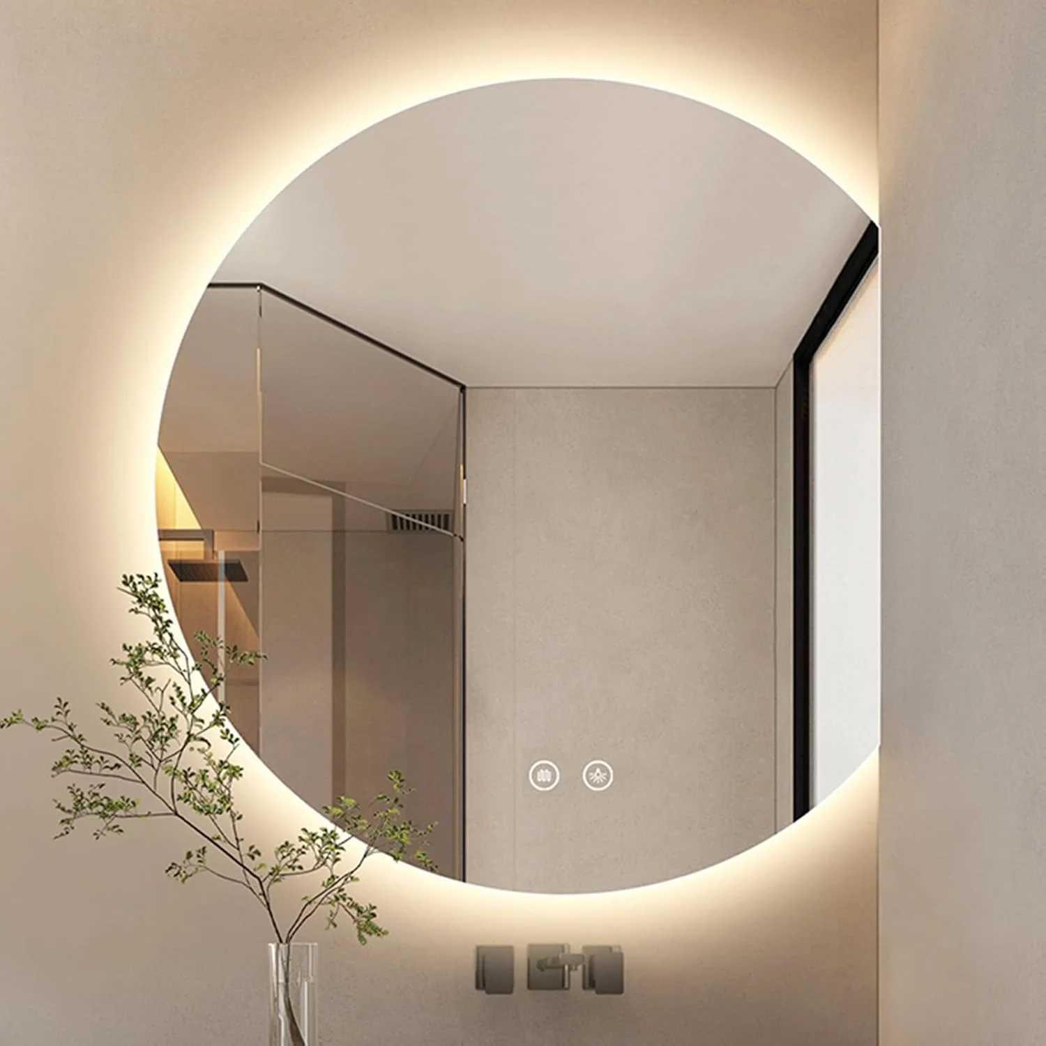 آینه حمام LED مدل LYXWGRZD، آینه دیواری نیم دایره با دیمستر لمسی، 3 رنگ نورپردازی شده، آینه روشویی دیواری، برای بالای سینک، ورودی، اتاق خواب (رنگ: L، اندازه: 39.3 اینچ/100 سانتی متر)