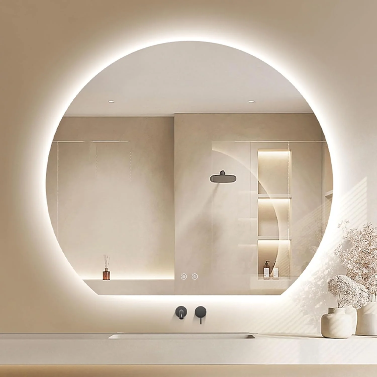 آینه حمام LED مدل LYXWGRZD، آینه دیواری نیم دایره با دیمستر لمسی با 3 رنگ نورپردازی، آینه روشویی دیواری، مناسب برای بالای سینک، ورودی، اتاق خواب (رنگ: U، اندازه: 35.4 اینچ/90 سانتی متر)