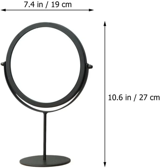 آینه آرایشی رومیزی Lurrose، آینه شیشه ای، آینه 360 درجه، ابزار آرایش برای میز توالت، حمام (مشکی)