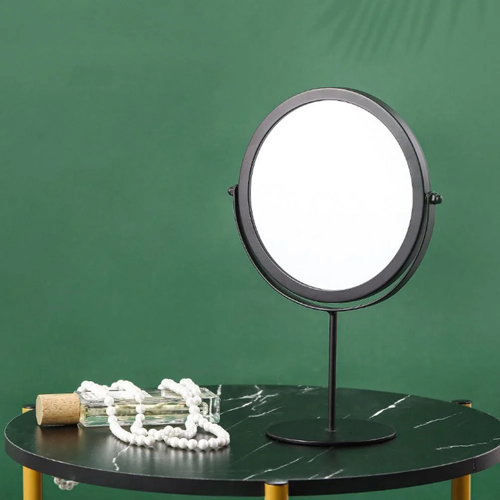 آینه آرایشی رومیزی Lurrose، آینه شیشه ای، آینه 360 درجه، ابزار آرایش برای میز توالت، حمام (مشکی)