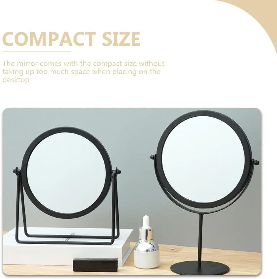آینه آرایشی رومیزی Lurrose، آینه شیشه ای، آینه 360 درجه، ابزار آرایش برای میز توالت، حمام (مشکی)