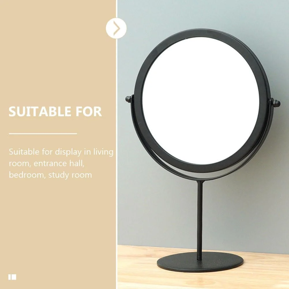 آینه آرایشی رومیزی Lurrose، آینه شیشه ای، آینه 360 درجه، ابزار آرایش برای میز توالت، حمام (مشکی)