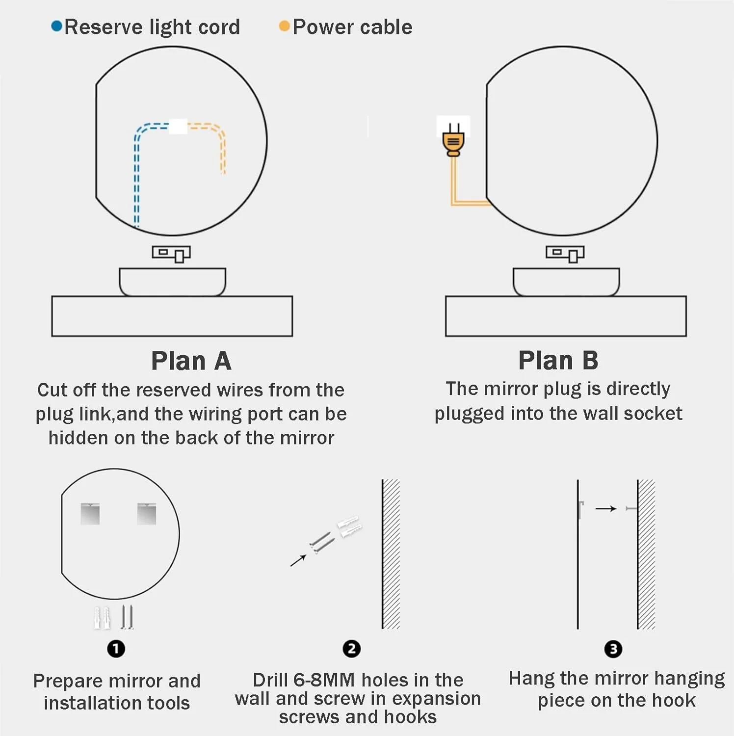 آینه حمام LED مدل LYXWGRZD، آینه دیواری نیم دایره با دیمستر لمسی با 3 رنگ نورپردازی، آینه روشویی دیواری، مناسب برای بالای سینک، ورودی، اتاق خواب (رنگ: U، سایز: 35.4 اینچ/90 سانتی متر)