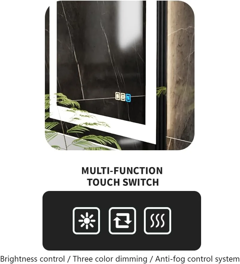 آینه ال ای دی Luminorcrest با ابعاد 60 * 80 سانتی متر، آینه هوشمند حمام با نور، ضد بخار، سه رنگ قابل تنظیم، نورپردازی جلو و عقب، CRI90+، دکمه لمسی