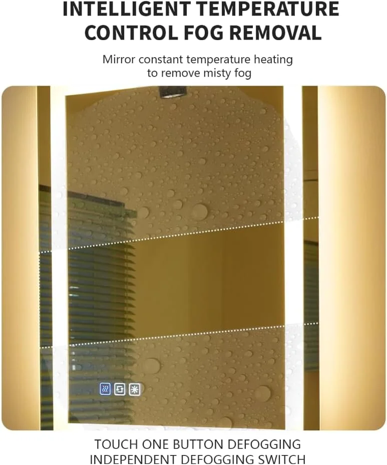 آینه ال ای دی Luminorcrest با ابعاد 60 * 80 سانتی متر، آینه هوشمند حمام با نور، ضد بخار، سه رنگ قابل تنظیم، نورپردازی جلو و عقب، CRI90+، دکمه لمسی