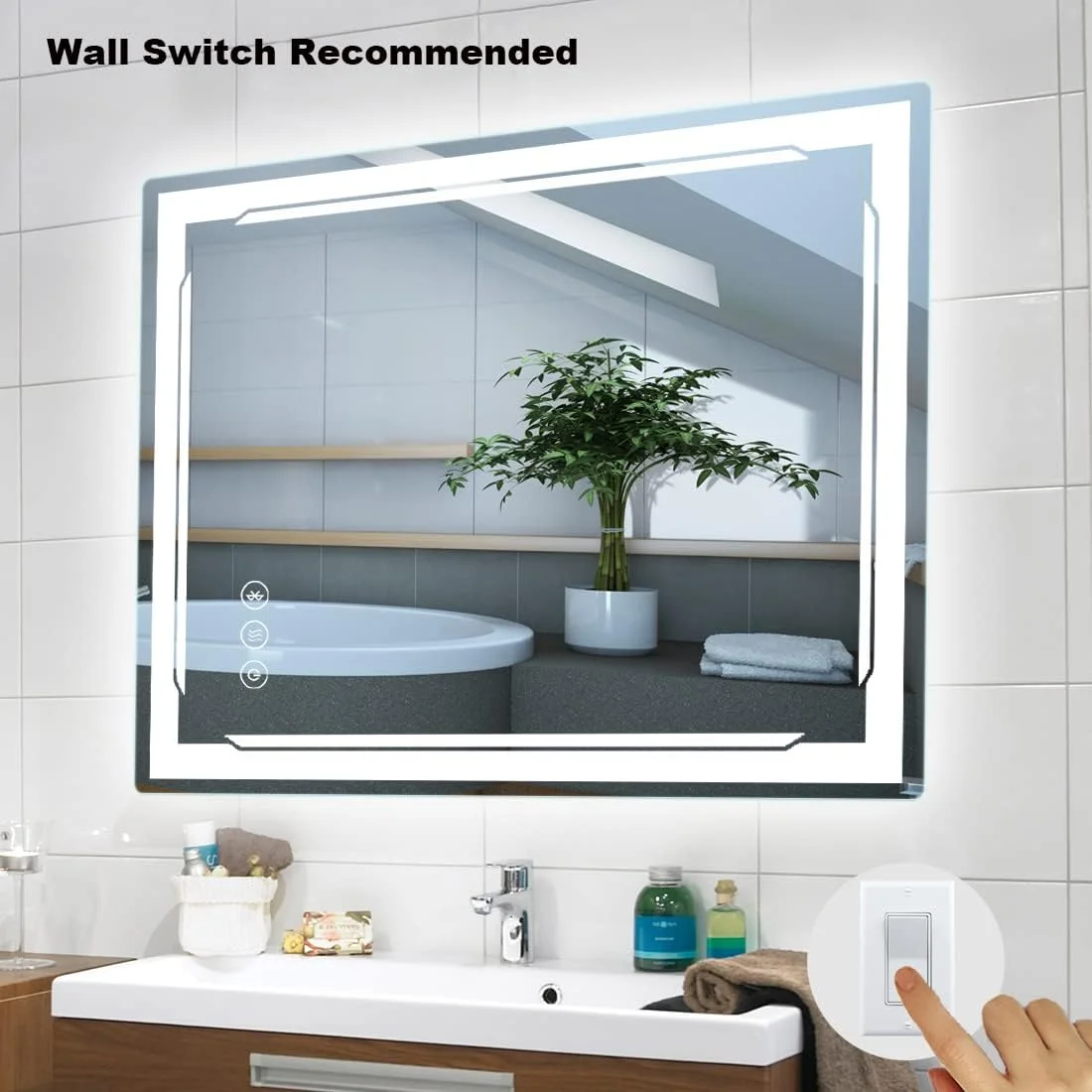 آینه حمام چراغ دار M LTMIRROR 24x32 با بلندگوی بلوتوث - آینه های دیواری هوشمند LED برای آرایش - 3 حالت نور، ضد مه، دکمه لمسی دیمر، نصب عمودی/افقی