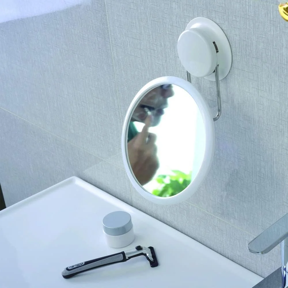 آینه حمام LOYOUYEO بدون نیاز به دریل، آینه چرخان، آینه آرایشی سفید استیل با قابلیت بزرگنمایی