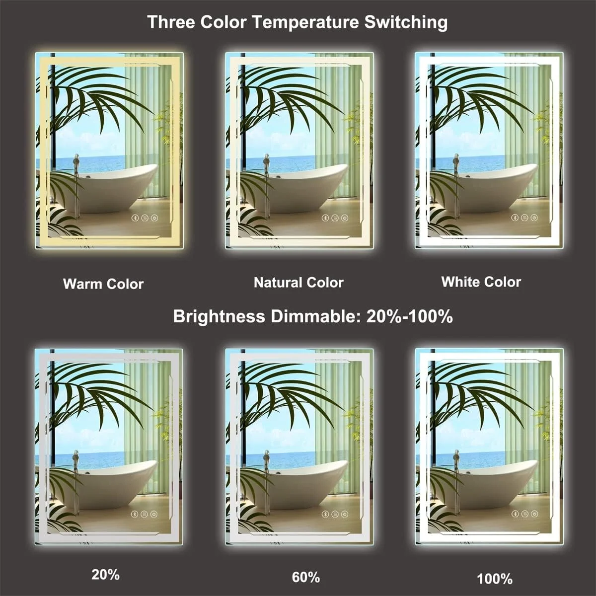 آینه حمام چراغ دار M LTMIRROR 24x32 با بلندگوی بلوتوث - آینه های دیواری هوشمند LED برای آرایش - 3 حالت نور، ضد مه، دکمه لمسی دیمر، نصب عمودی/افقی