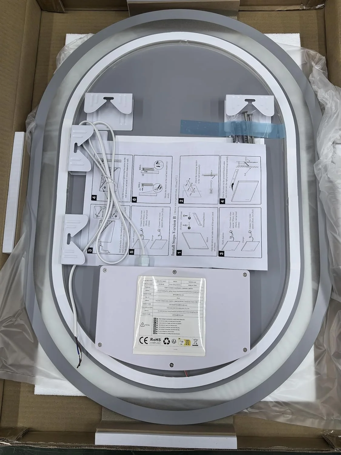 آینه بیضی شکل لومینورکرست با نورپردازی، مستطیلی 60 در 80 سانتی متر، آینه دیواری LED مناسب حمام، 3 رنگ نور، دیمر دار، دارای دکمه لمسی، ضد بخار، CRI90+، شیشه حرارت دیده، نور جانبی و پشتی