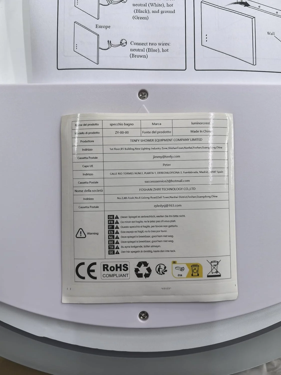 آینه حمام نورپردازی شده لومینورکرست، گرد، 70 سانتی متر، آینه دیواری، آینه حمام LED، 3 رنگ نور، دیمر دار، با قابلیت لمسی، ضد بخار، CRI90+، شیشه حرارت دیده، نور جانبی و پشتی
