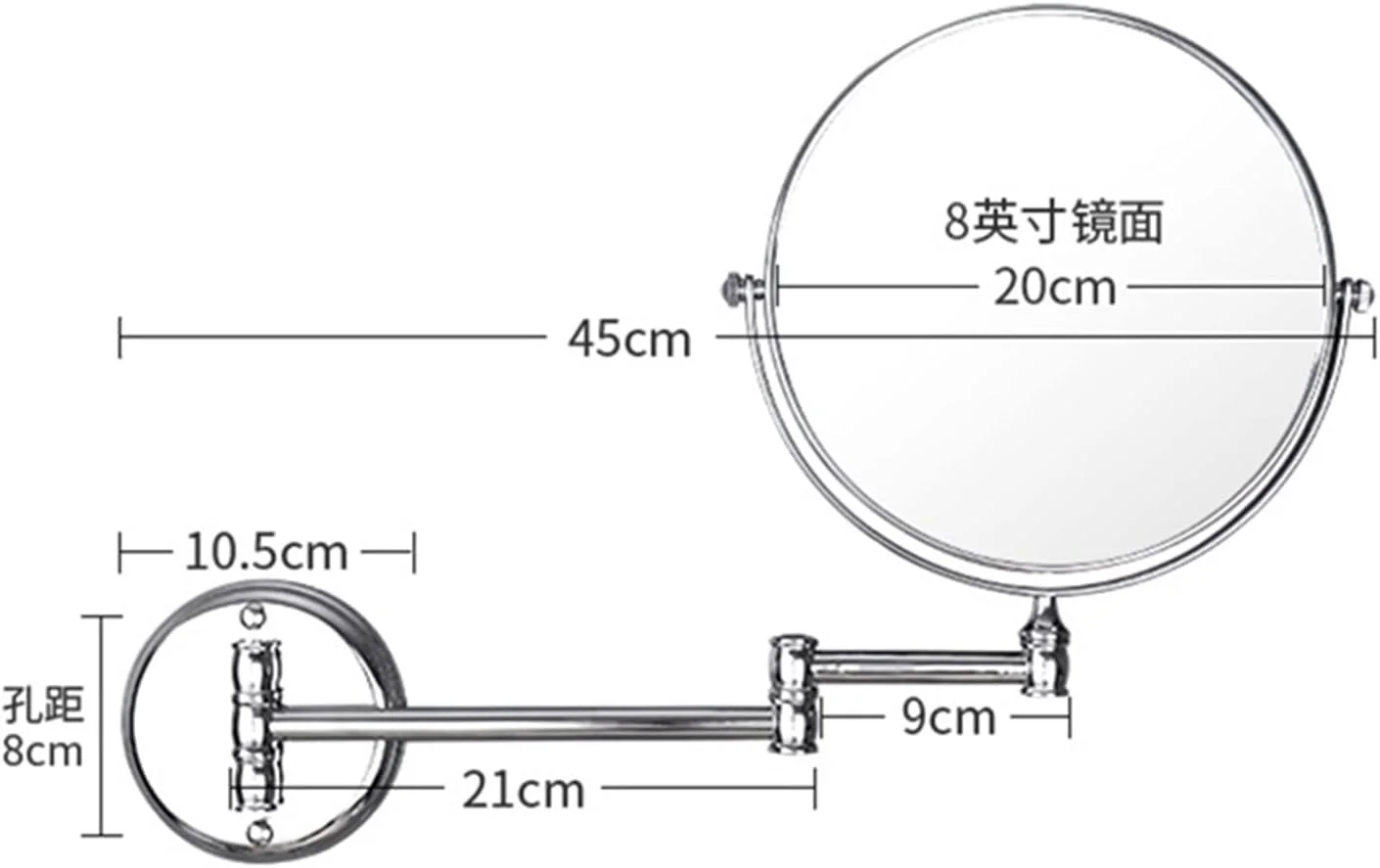 آینه آرایشی تاشو تلسکوپی دیواری دو طرفه گرد LOYOUYEO برای حمام و آرایش