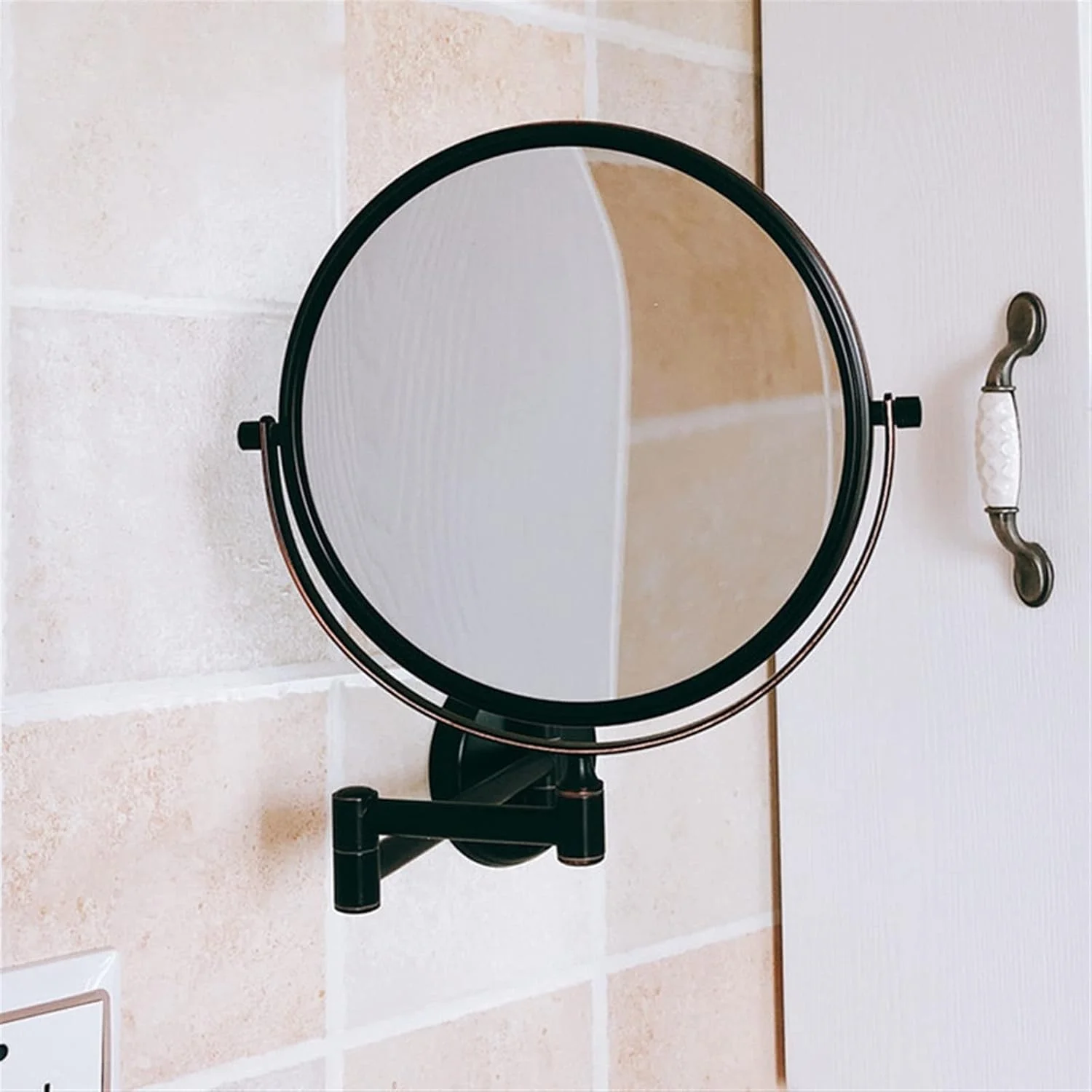 آینه آرایشی مشکی LOYOUYEO برای حمام، آینه دو طرفه بزرگنمایی، نصب شده روی دیوار