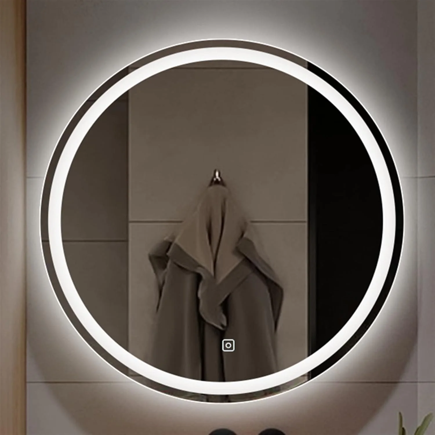 آینه حمام LOYOUYEO، آینه روشویی، آینه های حمام با نور، آینه گرد خود چسب دار دیواری تمام قد بزرگ