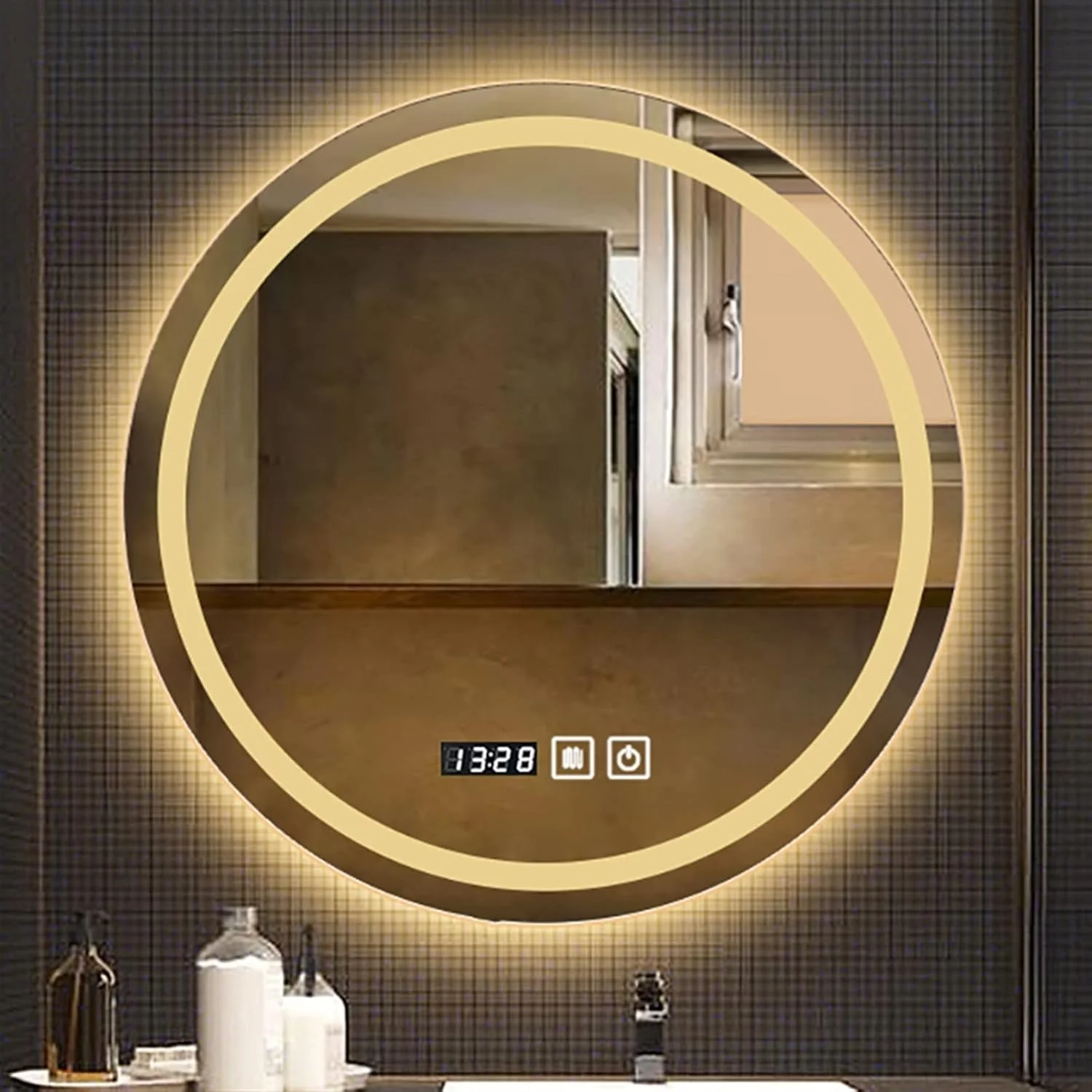 آینه حمام LOYOUYEO، آینه آرایشی بزرگ بدون قاب مشکی گرد مناسب حمام و آرایش