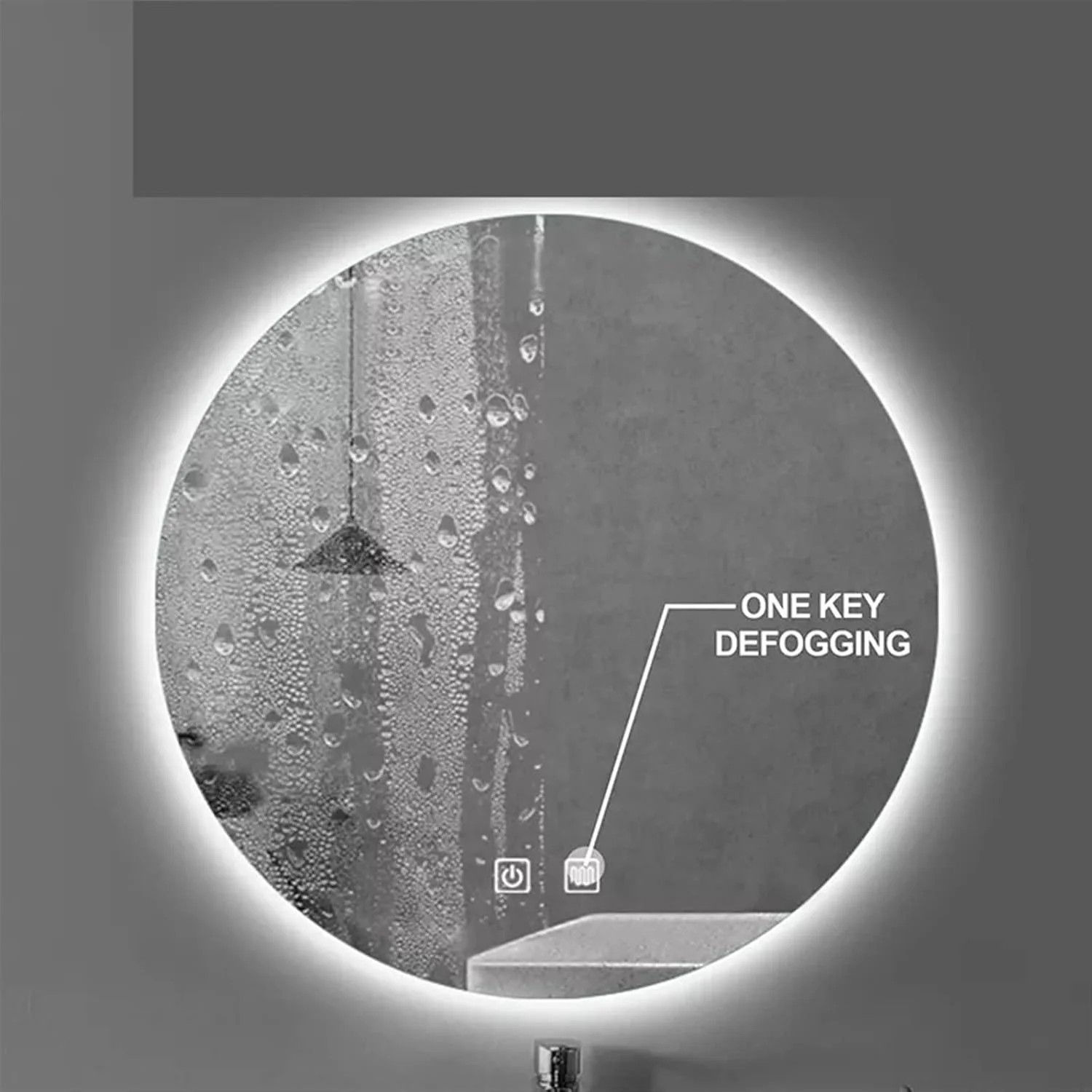 آینه حمام ال ای دی هوشمند بدون قاب نقره ای ضد بخار گرد 3 رنگ با نور پس زمینه آینه روشویی حمام آینه حمام ال ای دی هوشمند بدون قاب نقره ای ضد بخار گرد 3 رنگ با نور پس زمینه آینه روشویی حمام