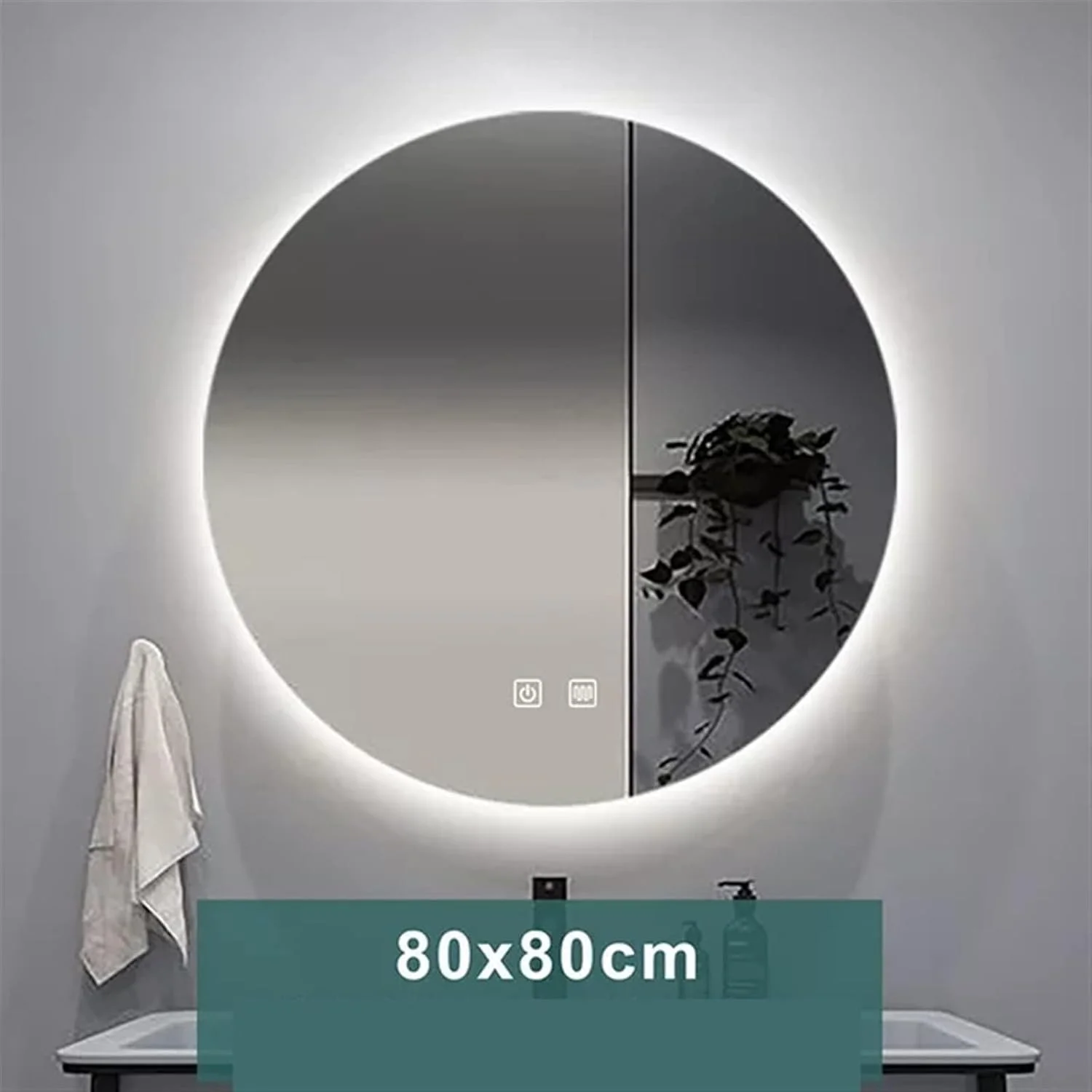 آینه حمام ال ای دی هوشمند بدون قاب نقره ای ضد بخار گرد 3 رنگ با نور پس زمینه آینه روشویی حمام آینه حمام ال ای دی هوشمند بدون قاب نقره ای ضد بخار گرد 3 رنگ با نور پس زمینه آینه روشویی حمام