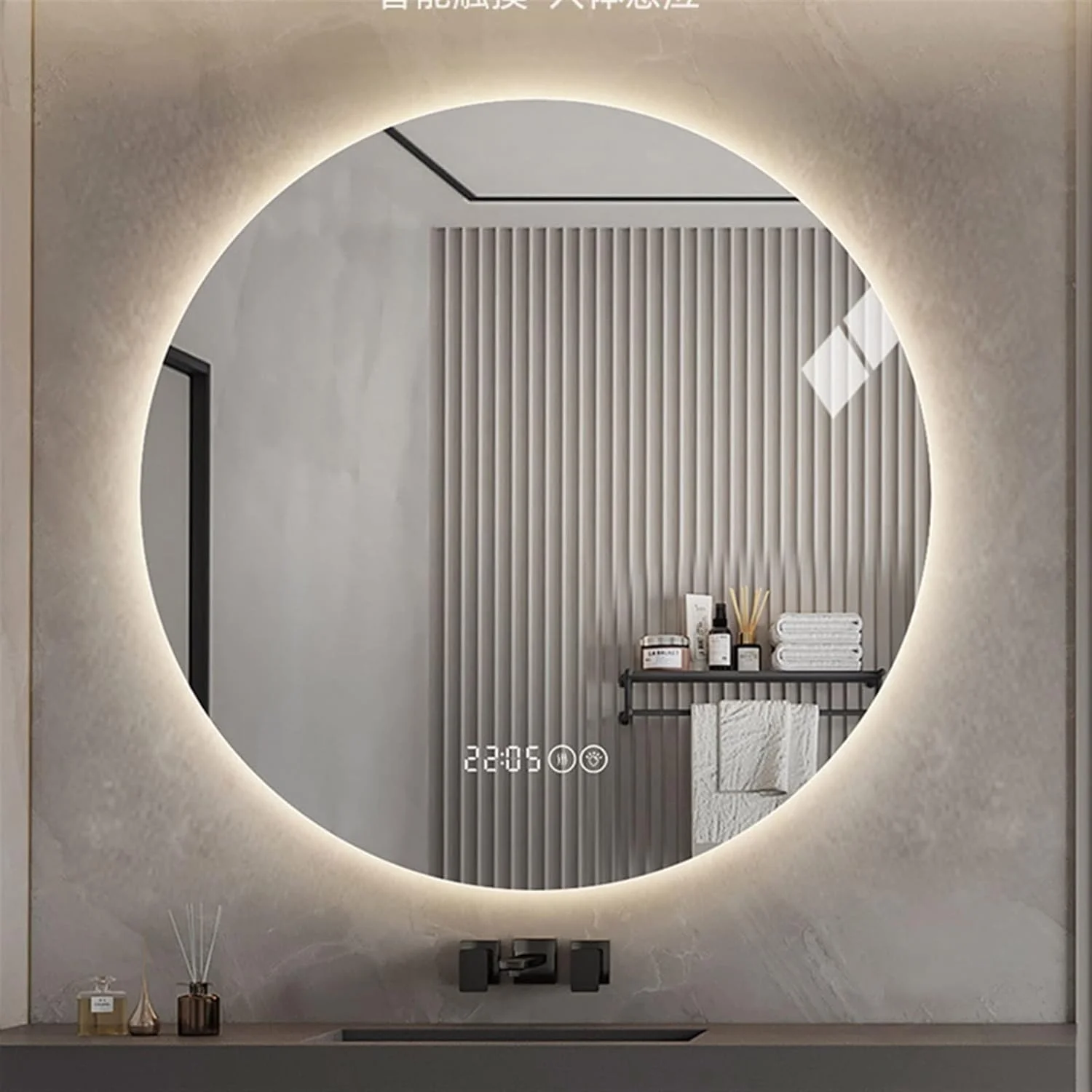 آینه حمام LOYOUYEO گرد دیواری، آینه حمام هوشمند با نور پس زمینه و چسب خودکار آینه حمام LOYOUYEO گرد دیواری، آینه حمام هوشمند با نور پس زمینه و چسب خودکار