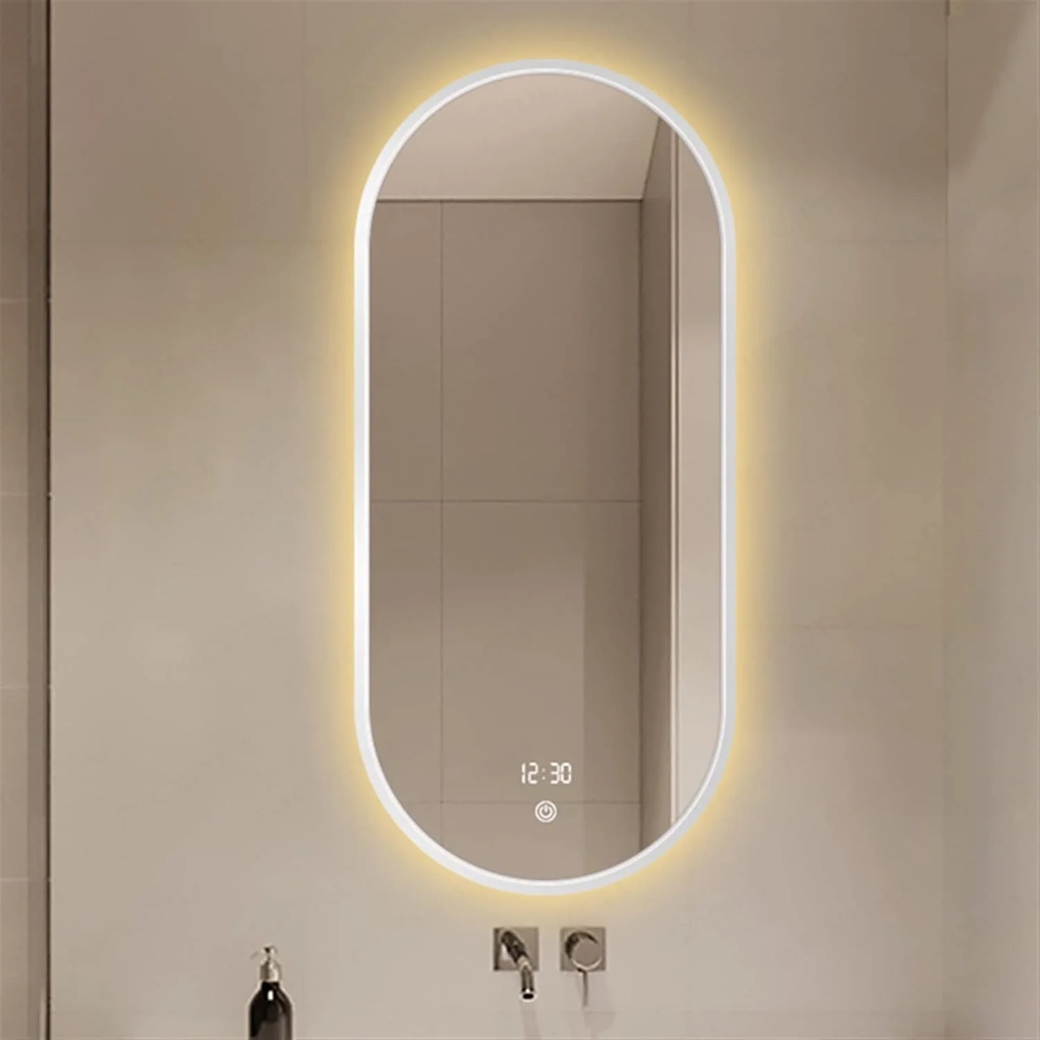 آینه حمام LOYOUYEO با قاب طلایی، طراحی بیضی شکل، آینه حمام نورپردازی شده، لوازم جانبی حمام