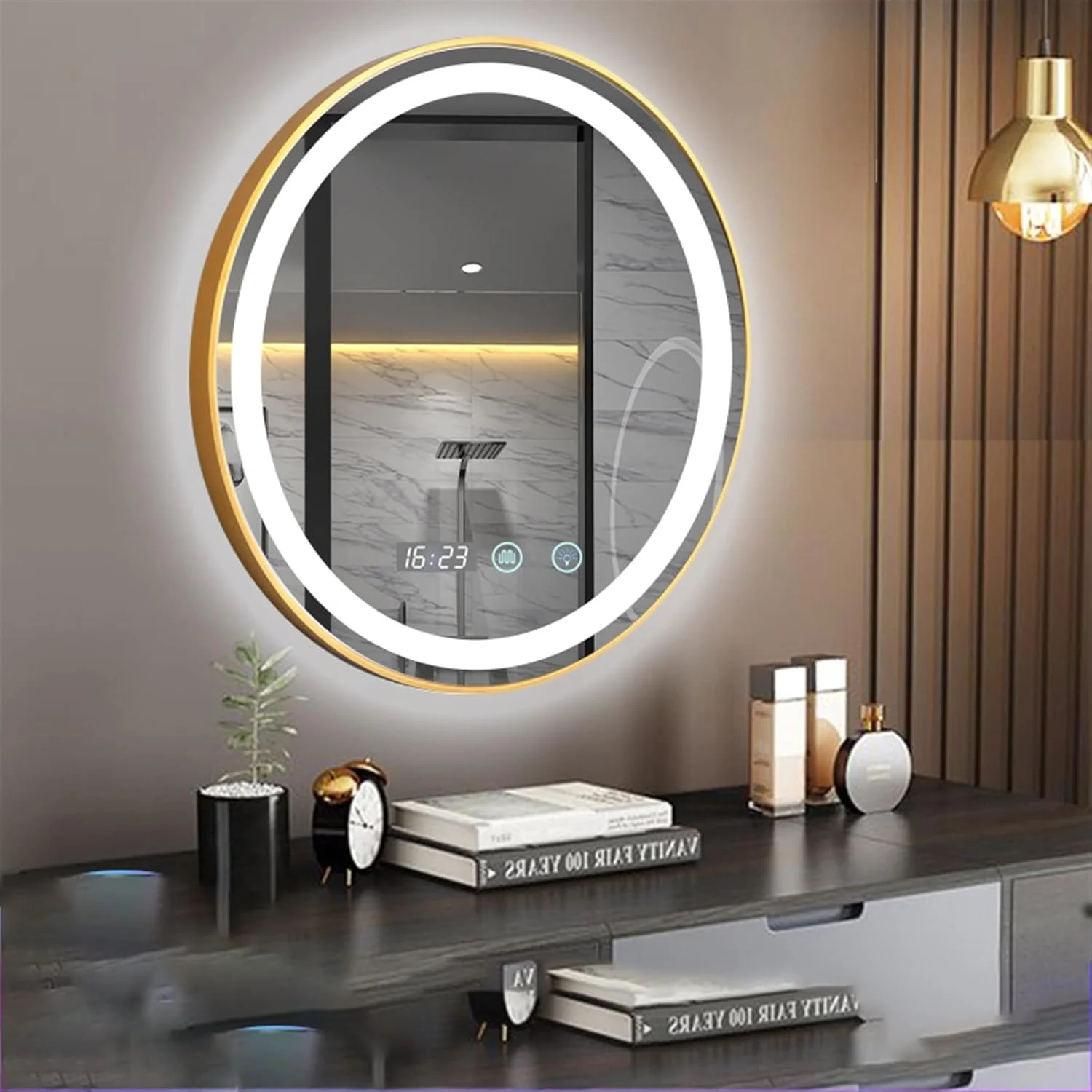 آینه حمام LOYOUYEO طلایی، آینه آرایشی حمام، آینه آرایشی توالت، آینه های ایستاده آرایش خانگی