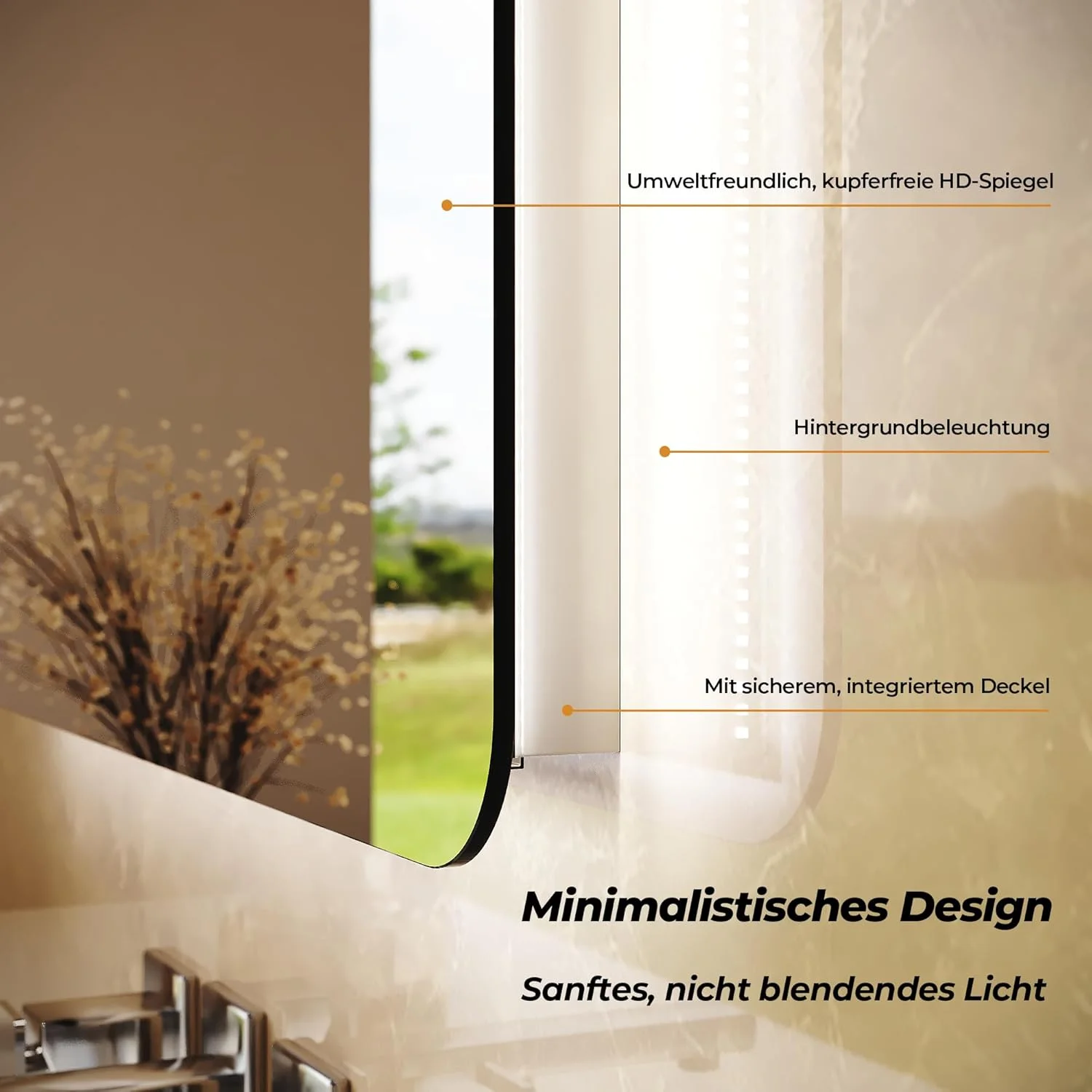 آینه حمام لومیکن با نورپردازی، آینه با روشنایی، 60 x 50 x 3.5 سانتی متر، آینه حمام با نور، LED، صرفه جویی در انرژی، عمودی/افقی