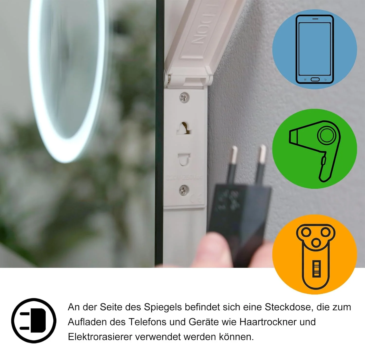 آینه حمام ال ای دی مدل LISA، ابعاد 70 در 50 سانتی متر، آینه دیواری بزرگ تزئینی 800 در 600 میلی متر، با قابلیت تنظیم نور با لمس، نور سفید گرم/سفید سرد، ضد بخار، دارای دوشاخه آینه حمام ال ای دی مدل LISA، ابعاد 70 در 50 سانتی متر، آینه دیواری بزرگ تزئینی 800 در 600 میلی متر، با قابلیت تنظیم نور با لمس، نور سفید گرم/سفید سرد، ضد بخار، دارای دوشاخه