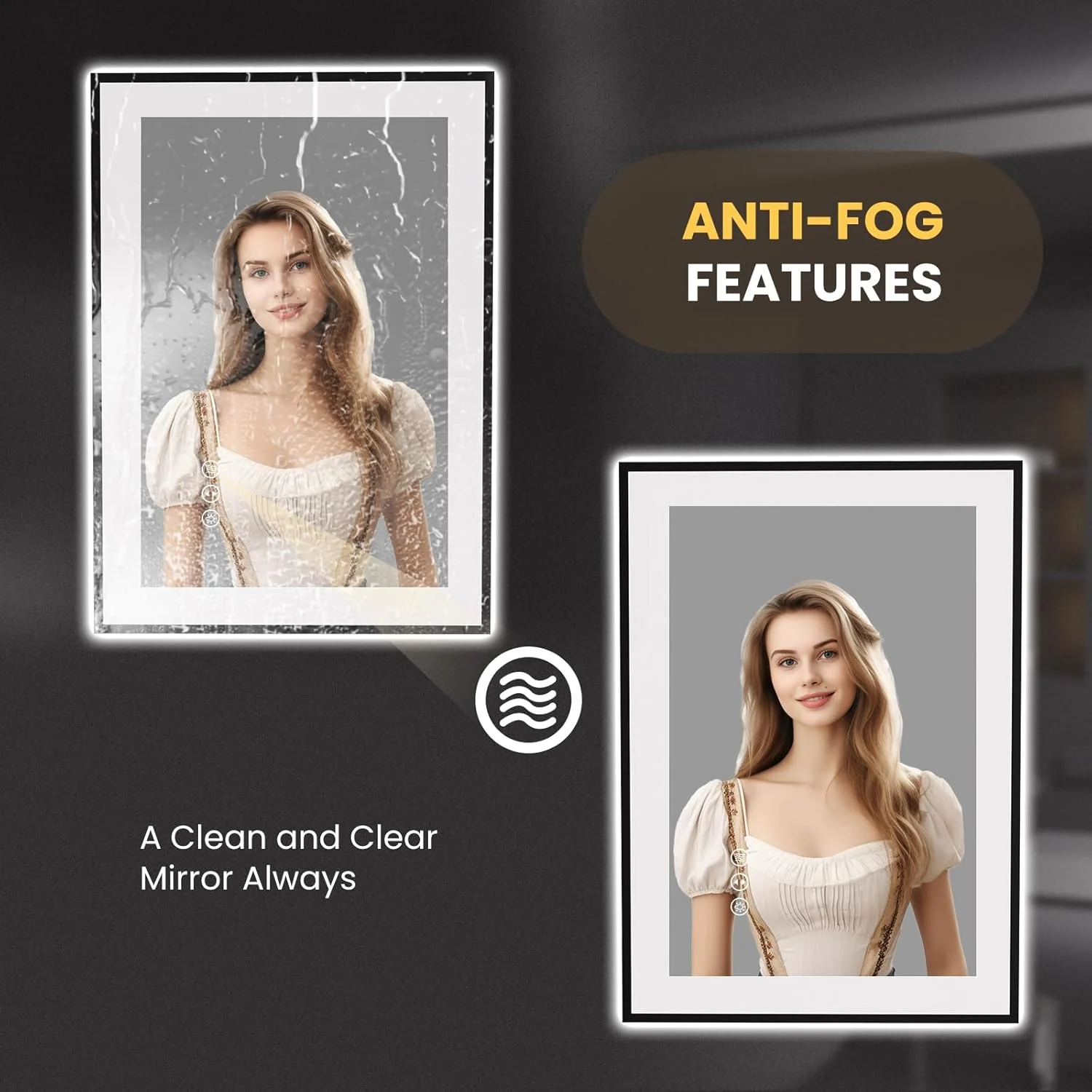 آینه حمام ال ای دی LOAAO با قاب مشکی 50x70 سانتی متر، ضد بخار، آینه روشویی دیواری با نور قابل تنظیم و عملکرد حافظه، شیشه حرارت دیده آینه حمام ال ای دی LOAAO با قاب مشکی 50x70 سانتی متر، ضد بخار، آینه روشویی دیواری با نور قابل تنظیم و عملکرد حافظه، شیشه حرارت دیده