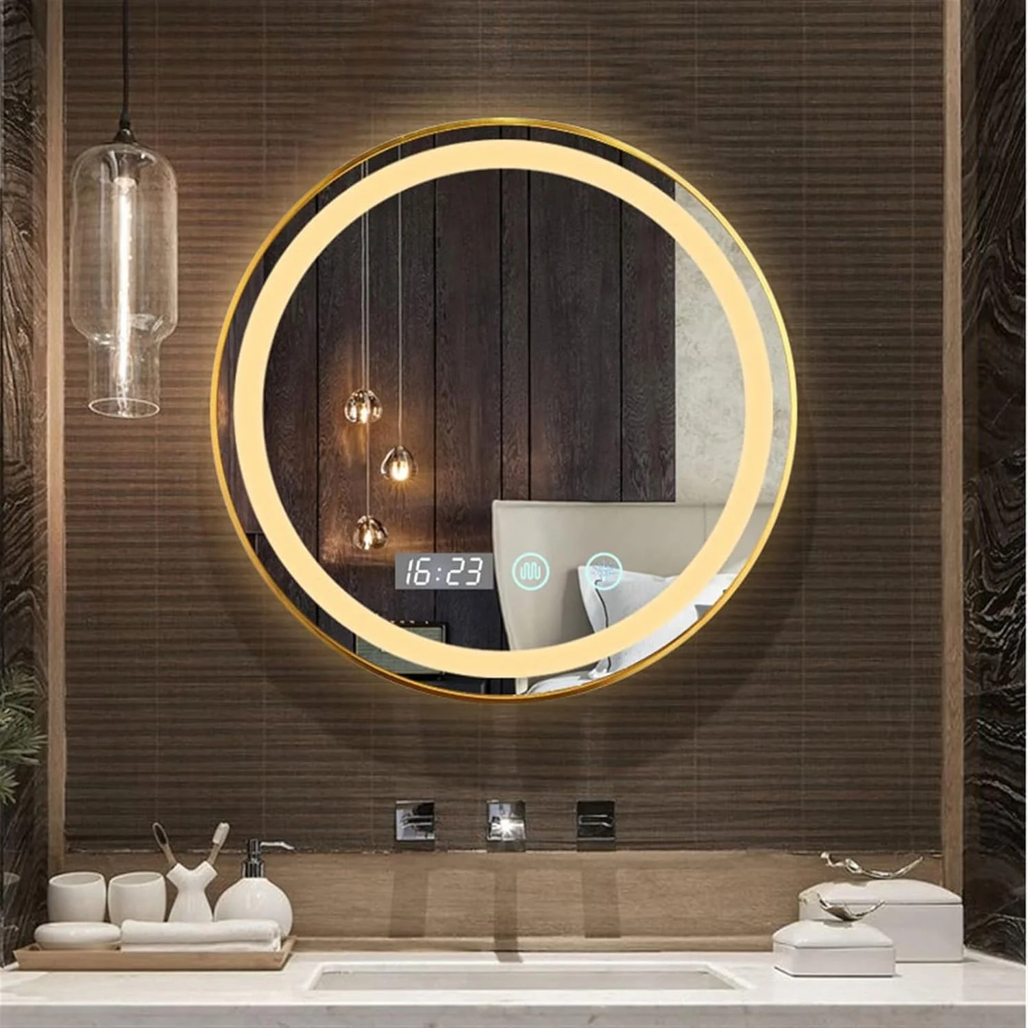 آینه حمام LOYOUYEO طلایی، آینه آرایشی حمام، آینه آرایشی توالت، آینه های ایستاده آرایش خانگی