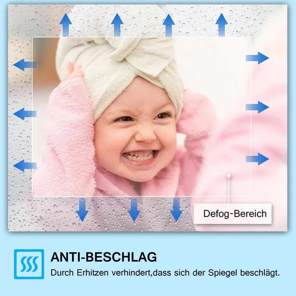 آینه حمام ال ای دی مدل LISA، ابعاد 70 در 50 سانتی متر، آینه دیواری بزرگ تزئینی 800 در 600 میلی متر، با قابلیت تنظیم نور با لمس، نور سفید گرم/سفید سرد، ضد بخار، دارای دوشاخه آینه حمام ال ای دی مدل LISA، ابعاد 70 در 50 سانتی متر، آینه دیواری بزرگ تزئینی 800 در 600 میلی متر، با قابلیت تنظیم نور با لمس، نور سفید گرم/سفید سرد، ضد بخار، دارای دوشاخه