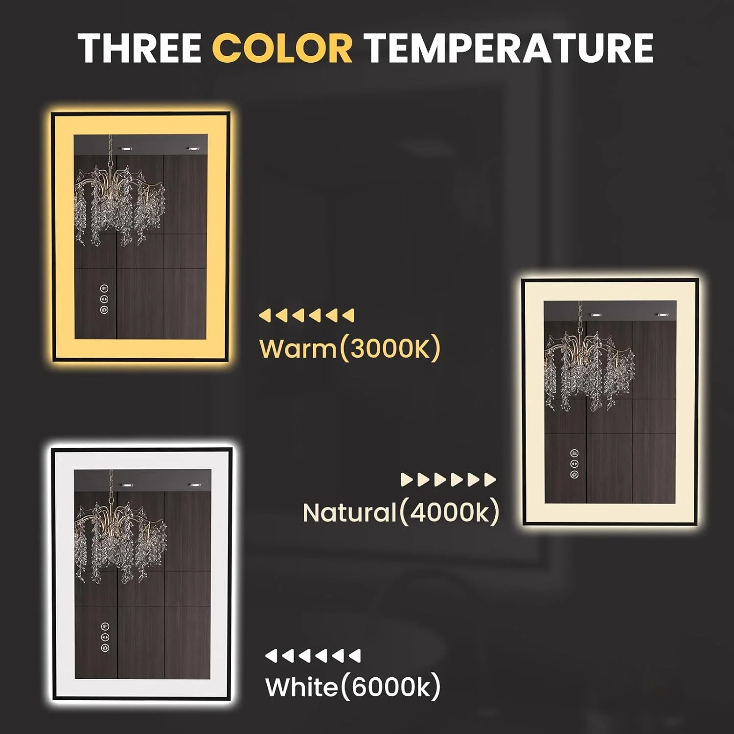 آینه حمام ال ای دی LOAAO با قاب مشکی 50x70 سانتی متر، ضد بخار، آینه روشویی دیواری با نور قابل تنظیم و عملکرد حافظه، شیشه حرارت دیده آینه حمام ال ای دی LOAAO با قاب مشکی 50x70 سانتی متر، ضد بخار، آینه روشویی دیواری با نور قابل تنظیم و عملکرد حافظه، شیشه حرارت دیده