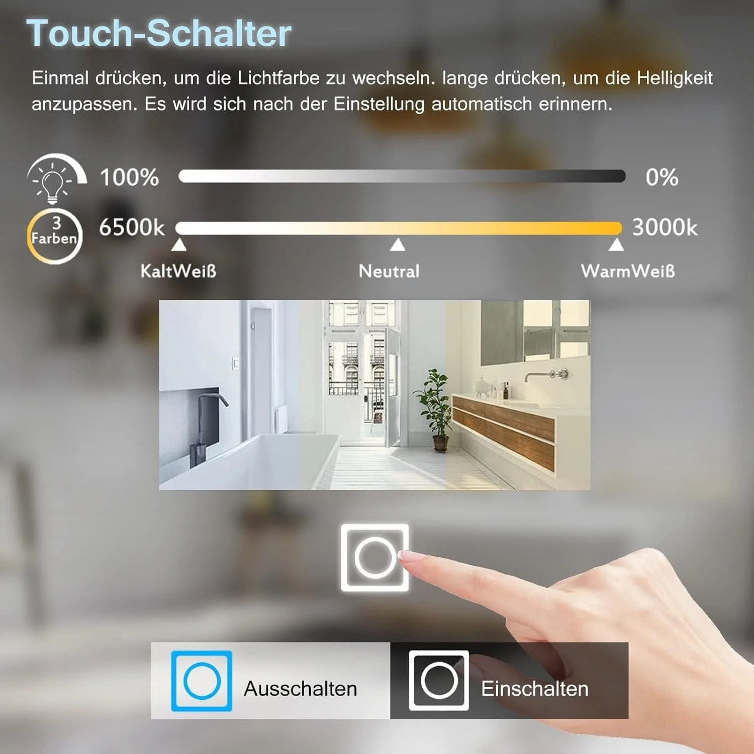 آینه حمام LED مدل LISA با نورپردازی، 70x50 سانتی متر، آینه بزرگ حمام با دکمه لمسی، نور قابل تنظیم، نور سفید گرم/سفید سرد، آینه دیواری ضد بخار برای حمام، سرویس بهداشتی، راهرو، گوشه های گرد آینه حمام LED مدل LISA با نورپردازی، 70x50 سانتی متر، آینه بزرگ حمام با دکمه لمسی، نور قابل تنظیم، نور سفید گرم/سفید سرد، آینه دیواری ضد بخار برای حمام، سرویس بهداشتی، راهرو، گوشه های گرد