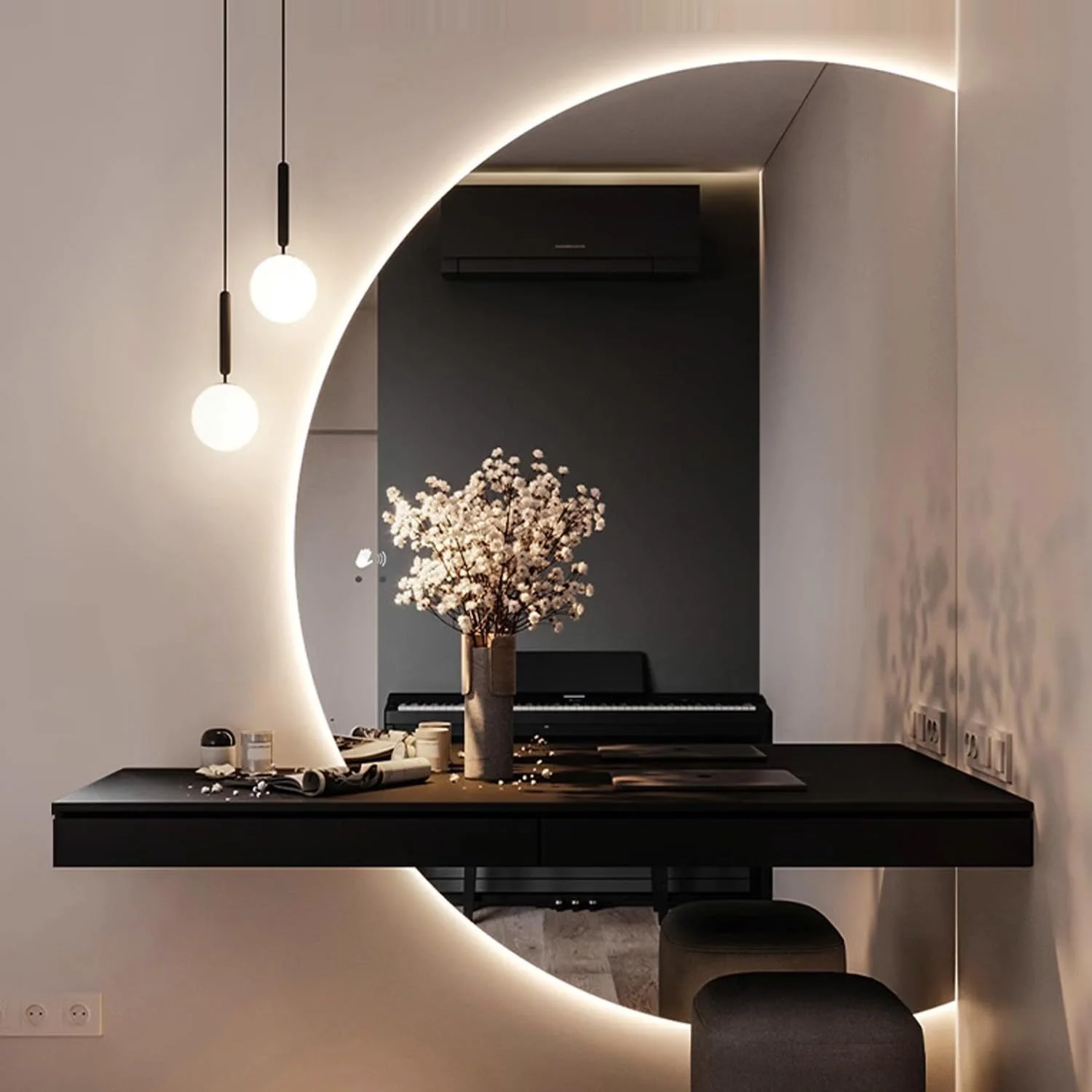 LED Lighted Half Moon Smart Bathroom Mirror 120cm - Dimmable Anti-Fog Vanity Mirror, Arched Frameless Wall Mirror with Shatter-Proof Backlit Design - Perfect for Home Dec