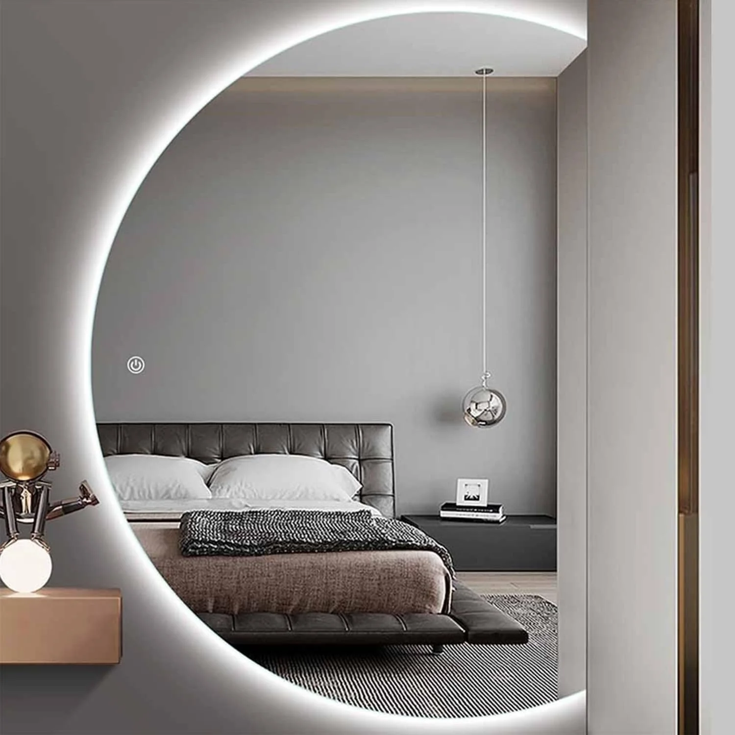 LED Lighted Half Moon Smart Bathroom Mirror 120cm - Dimmable Anti-Fog Vanity Mirror, Arched Frameless Wall Mirror with Shatter-Proof Backlit Design - Perfect for Home Dec LED Lighted Half Moon Smart Bathroom Mirror 120cm - Dimmable Anti-Fog Vanity Mirror, Arched Frameless Wall Mirror with Shatter-Proof Backlit Design - Perfect for Home Dec