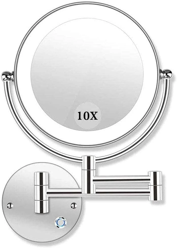 آینه آرایشی چراغ دار 5x دیواری، آینه اصلاح با بزرگنمایی و نور قابل تنظیم، آینه حمام با چراغ و بزرگنمایی، صفحه لمسی