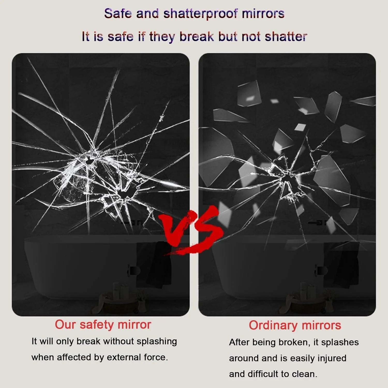 آینه حمام هوشمند با نور پس زمینه LED، آینه آرایش چراغ دار، ضد آب، ضد شکستگی، با حسگر لمسی/دیمر/پد ضد بخار (ارتفاع 50 * عرض 70 سانتی متر)
