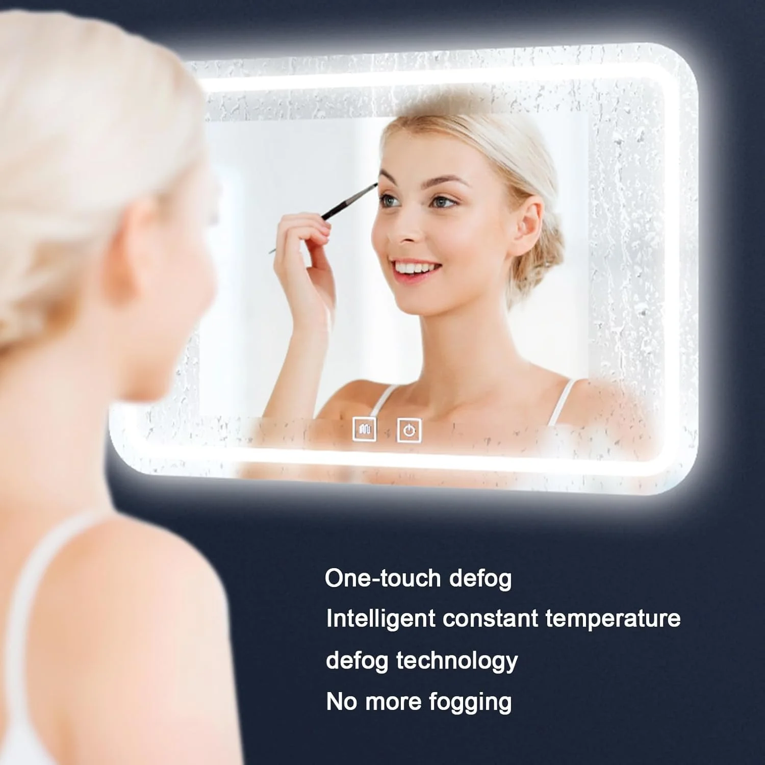 آینه حمام هوشمند با نور پس زمینه LED، آینه آرایش چراغ دار، ضد آب، ضد شکستگی، با حسگر لمسی/دیمر/پد ضد بخار (ارتفاع 50 * عرض 70 سانتی متر)