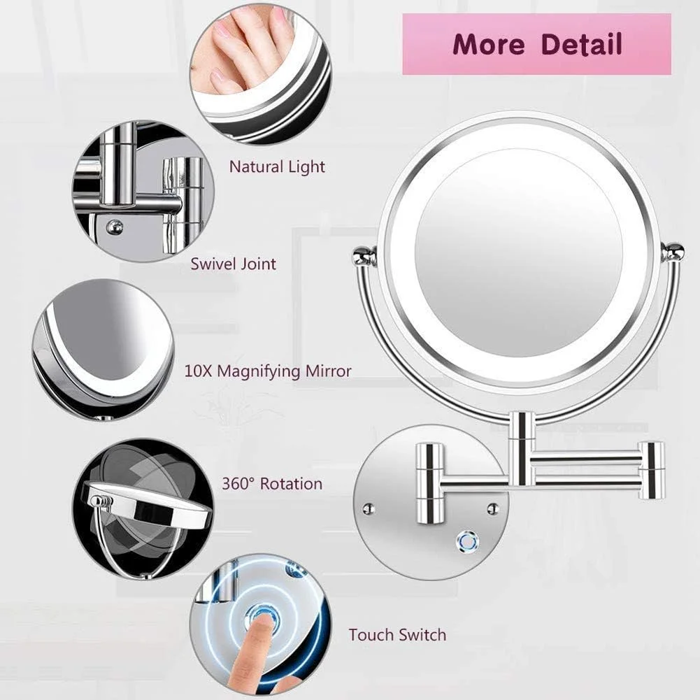 آینه آرایشی چراغ دار 5x دیواری، آینه اصلاح با بزرگنمایی و نور قابل تنظیم، آینه حمام با چراغ و بزرگنمایی، صفحه لمسی آینه آرایشی چراغ دار 5x دیواری، آینه اصلاح با بزرگنمایی و نور قابل تنظیم، آینه حمام با چراغ و بزرگنمایی، صفحه لمسی