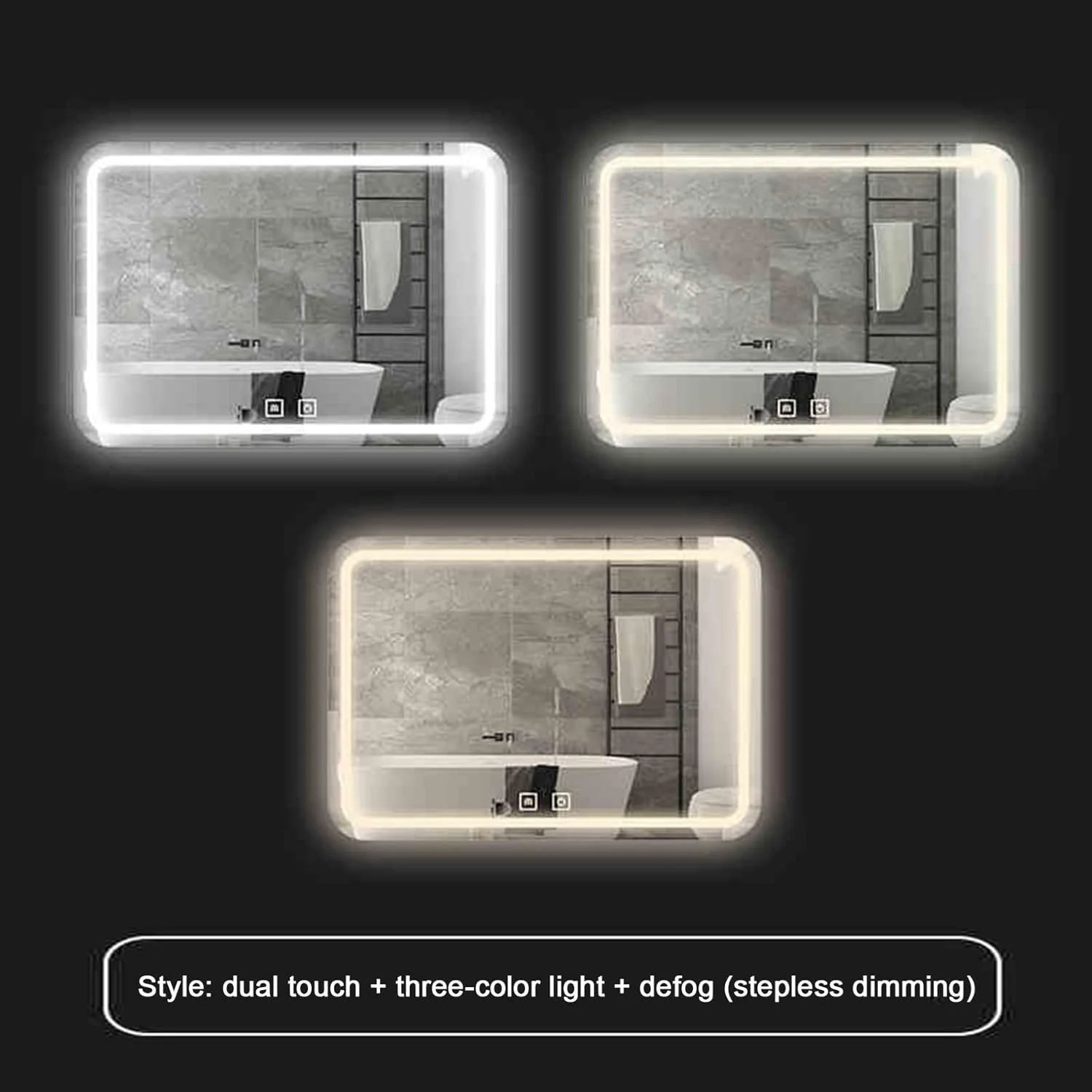 آینه حمام هوشمند با نور پس زمینه LED، آینه آرایش چراغ دار، ضد آب، ضد شکستگی، با حسگر لمسی/دیمر/پد ضد بخار (ارتفاع 50 * عرض 70 سانتی متر)