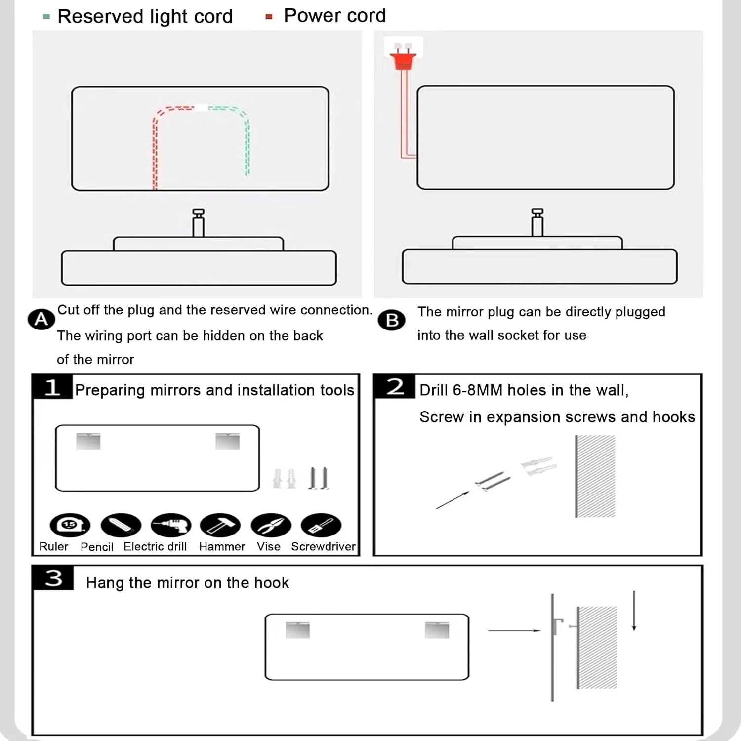آینه حمام هوشمند با نور پس زمینه LED، آینه آرایش چراغ دار، ضد آب، ضد شکستگی، با حسگر لمسی/دیمر/پد ضد بخار (ارتفاع 50 * عرض 70 سانتی متر)