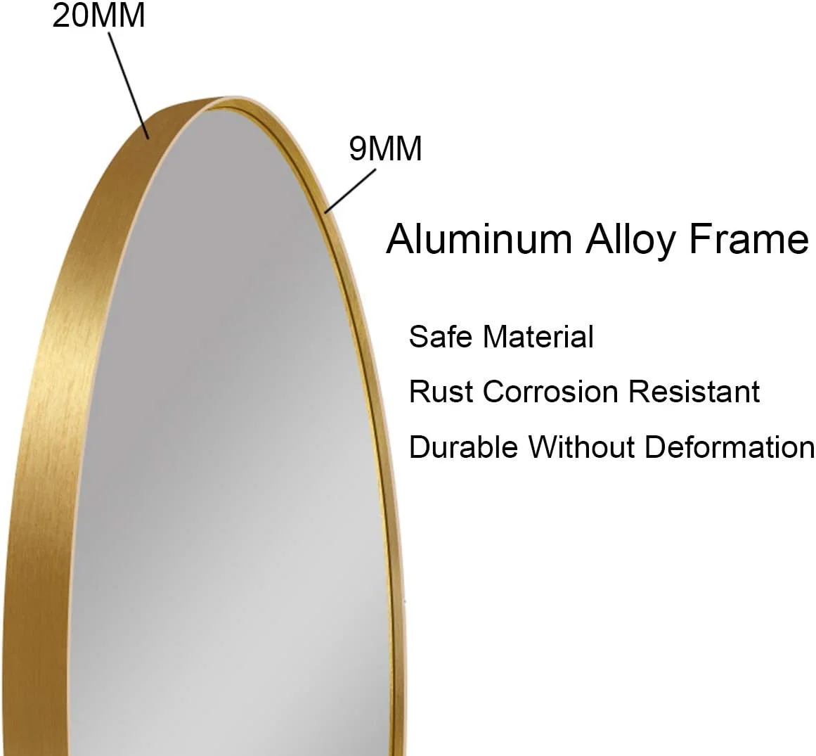 آینه گرد دیواری طلایی با نور LED برای حمام، آینه آرایشی نورانی با نور پس زمینه، قاب آلیاژ آلومینیوم، نور سفید لومن با کلید لمسی و ضد مه