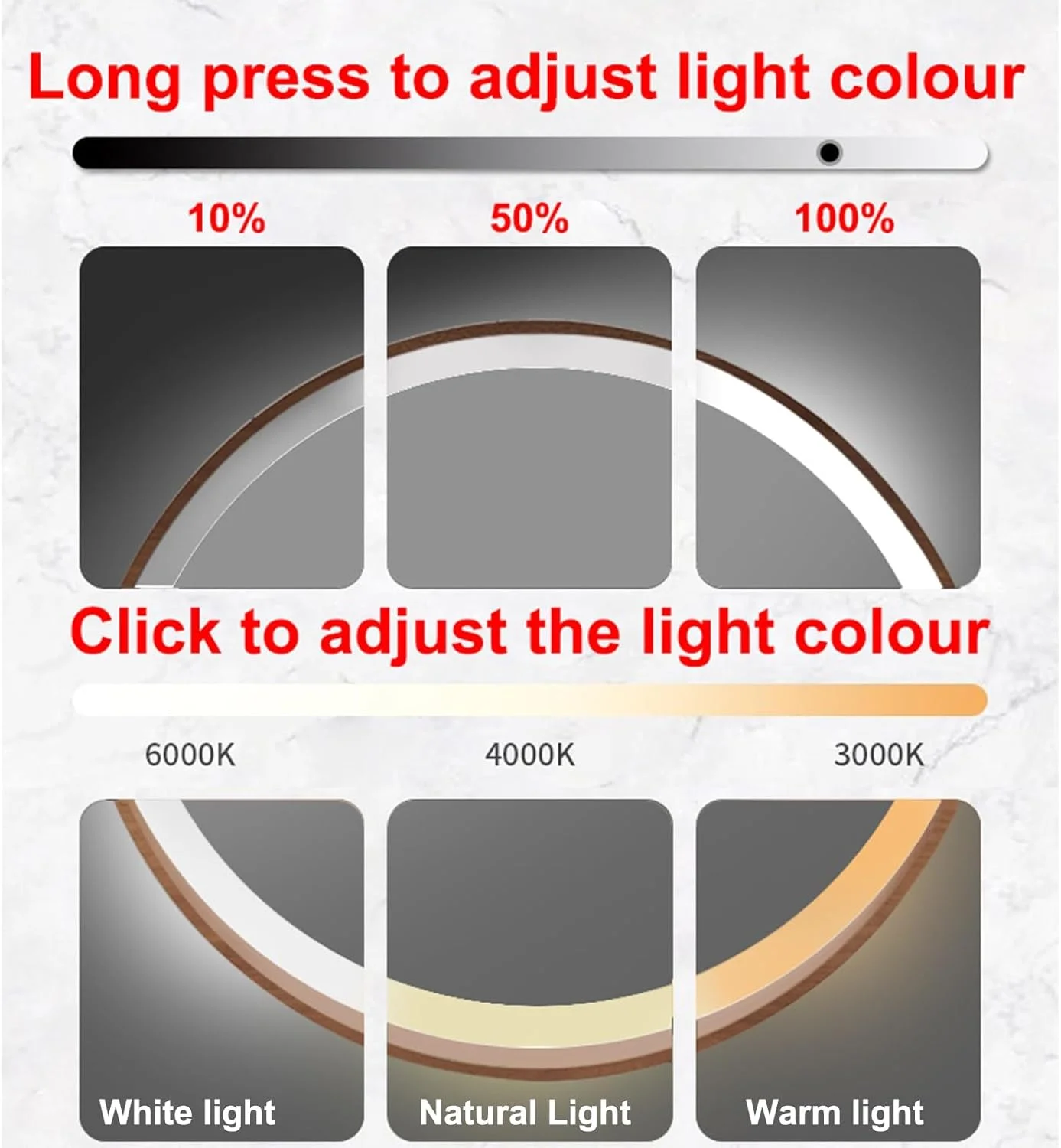 آینه چراغ دار با قاب چوبی، آینه گرد ال ای دی حمام، آینه روشویی دیواری روشن، آینه آرایش با حسگر لمسی، نور ال ای دی کم نور شونده 3 رنگ، IP44 (رنگ: چوب c) آینه چراغ دار با قاب چوبی، آینه گرد ال ای دی حمام، آینه روشویی دیواری روشن، آینه آرایش با حسگر لمسی، نور ال ای دی کم نور شونده 3 رنگ، IP44 (رنگ: چوب c)