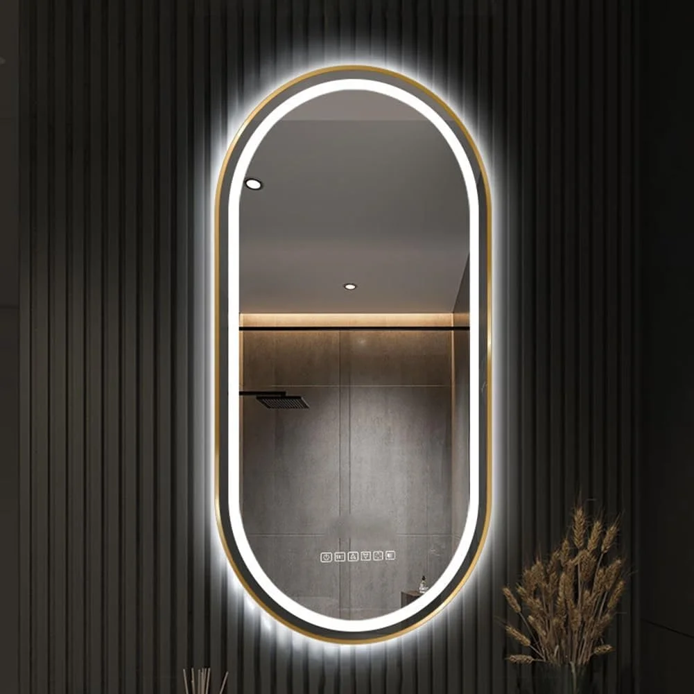 آینه حمام ال ای دی بزرگ 40x80 سانتی متری برای دیوار، آینه روشویی بیضی شکل با ضد مه، آینه آرایش با نوار ال ای دی ضد آب آینه حمام ال ای دی بزرگ 40x80 سانتی متری برای دیوار، آینه روشویی بیضی شکل با ضد مه، آینه آرایش با نوار ال ای دی ضد آب